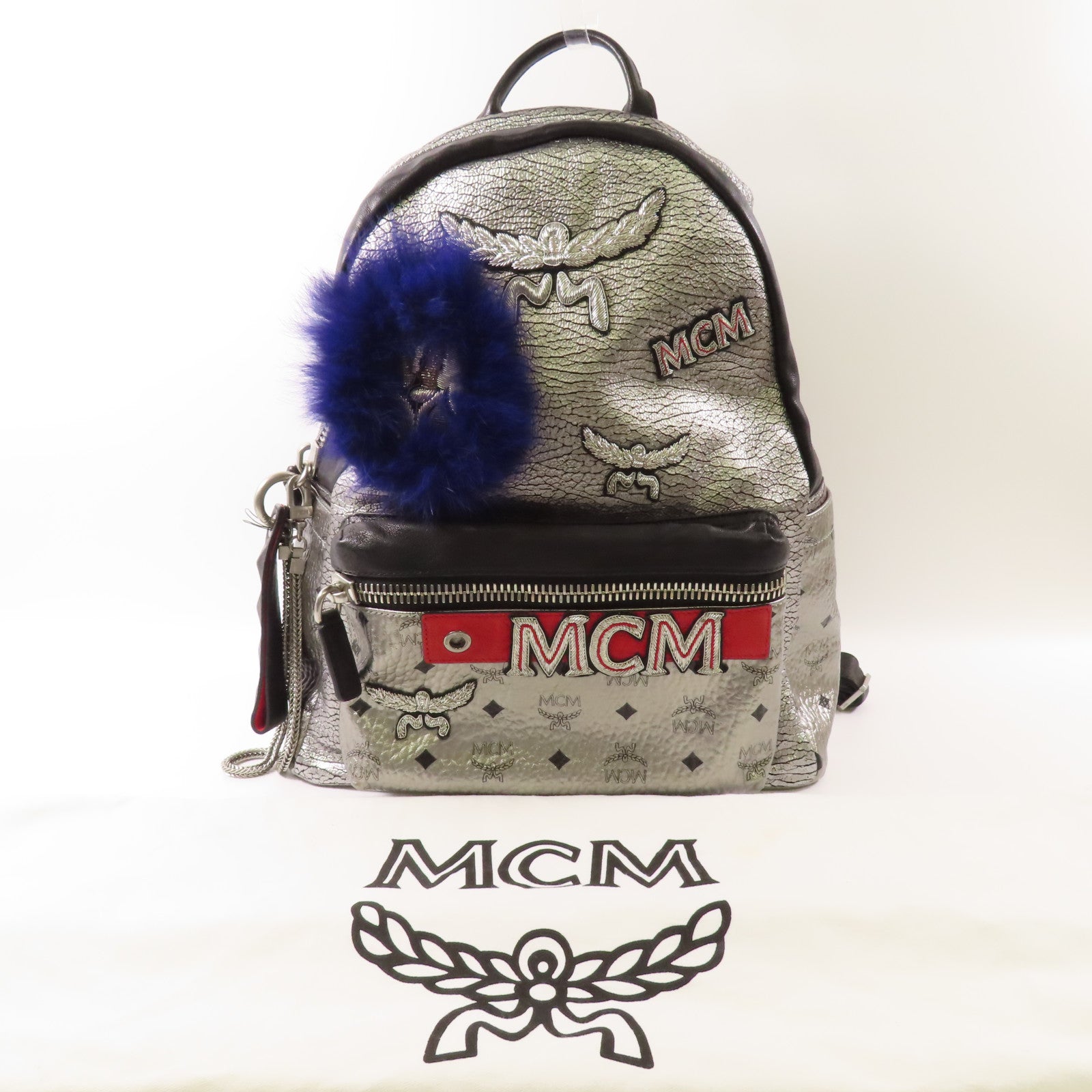 MCM 皮革Stark Insignia Backpack銀扣背包