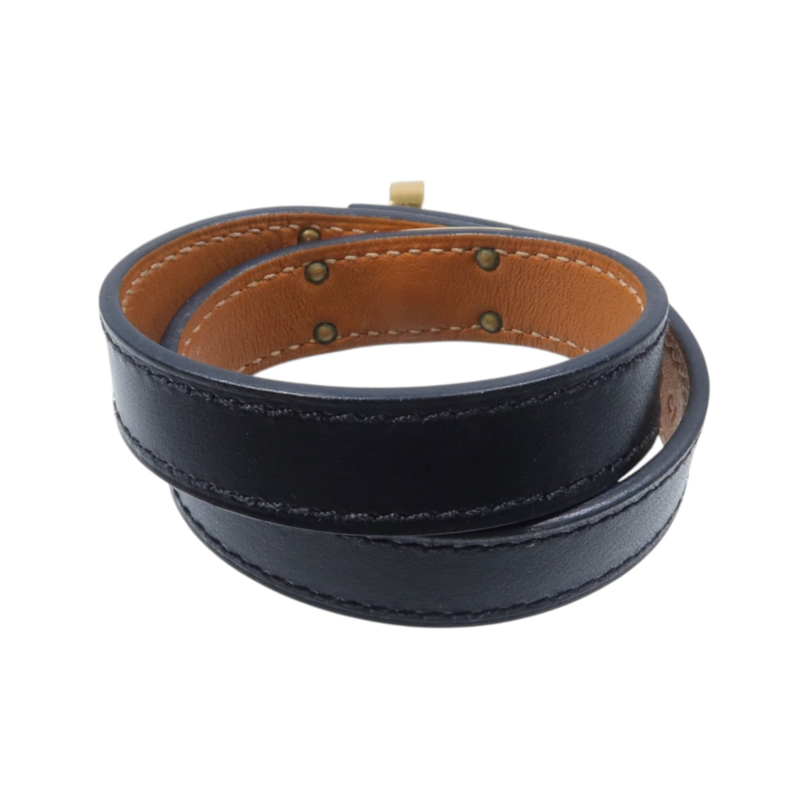 HERMES Box Calf皮革/金屬Kelly Double Tour手鏈Noir