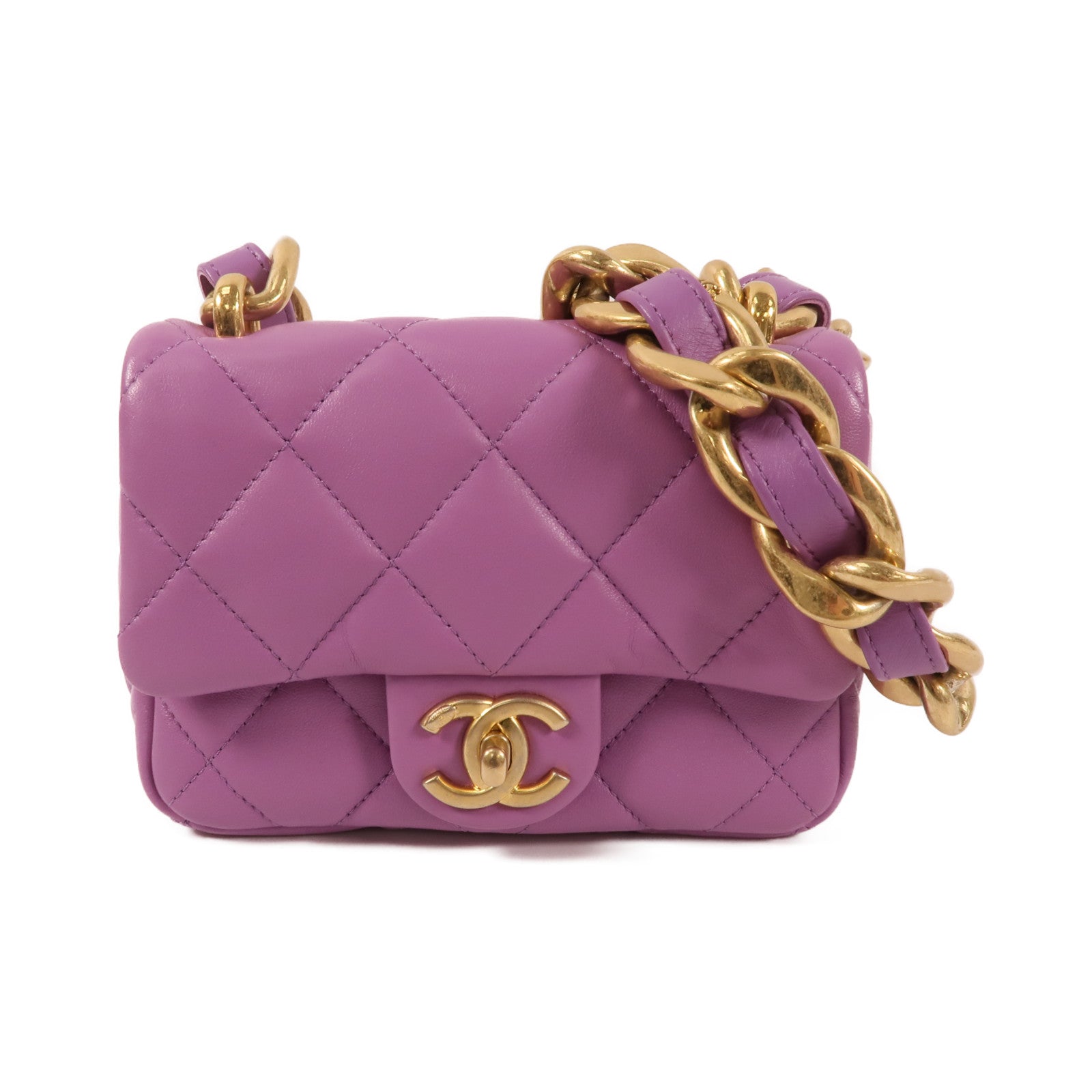 CHANEL 羊皮皮革Mini Flap Bag金扣鏈帶肩背袋