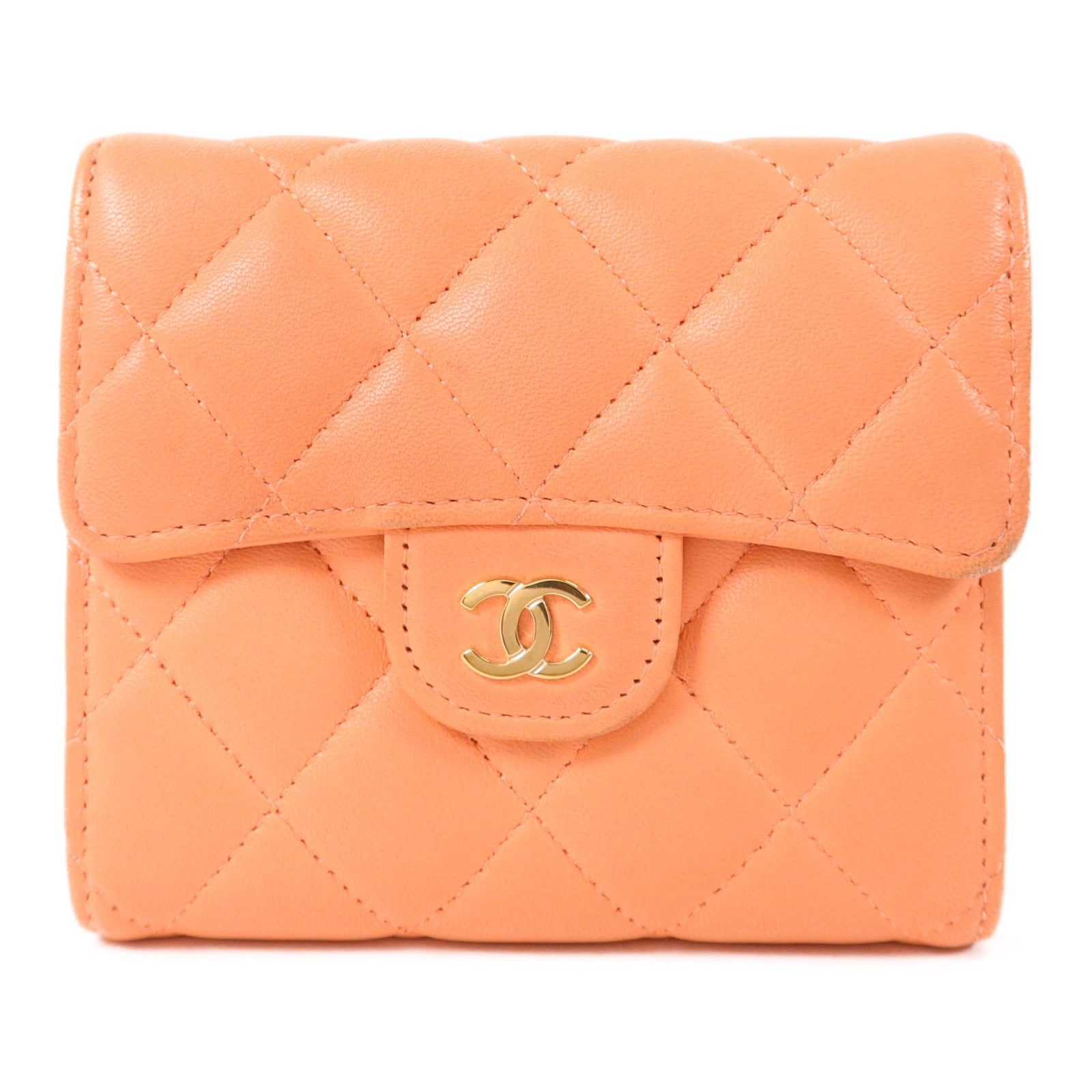 CHANEL 羊皮皮革Trifold Wallet金扣錢包
