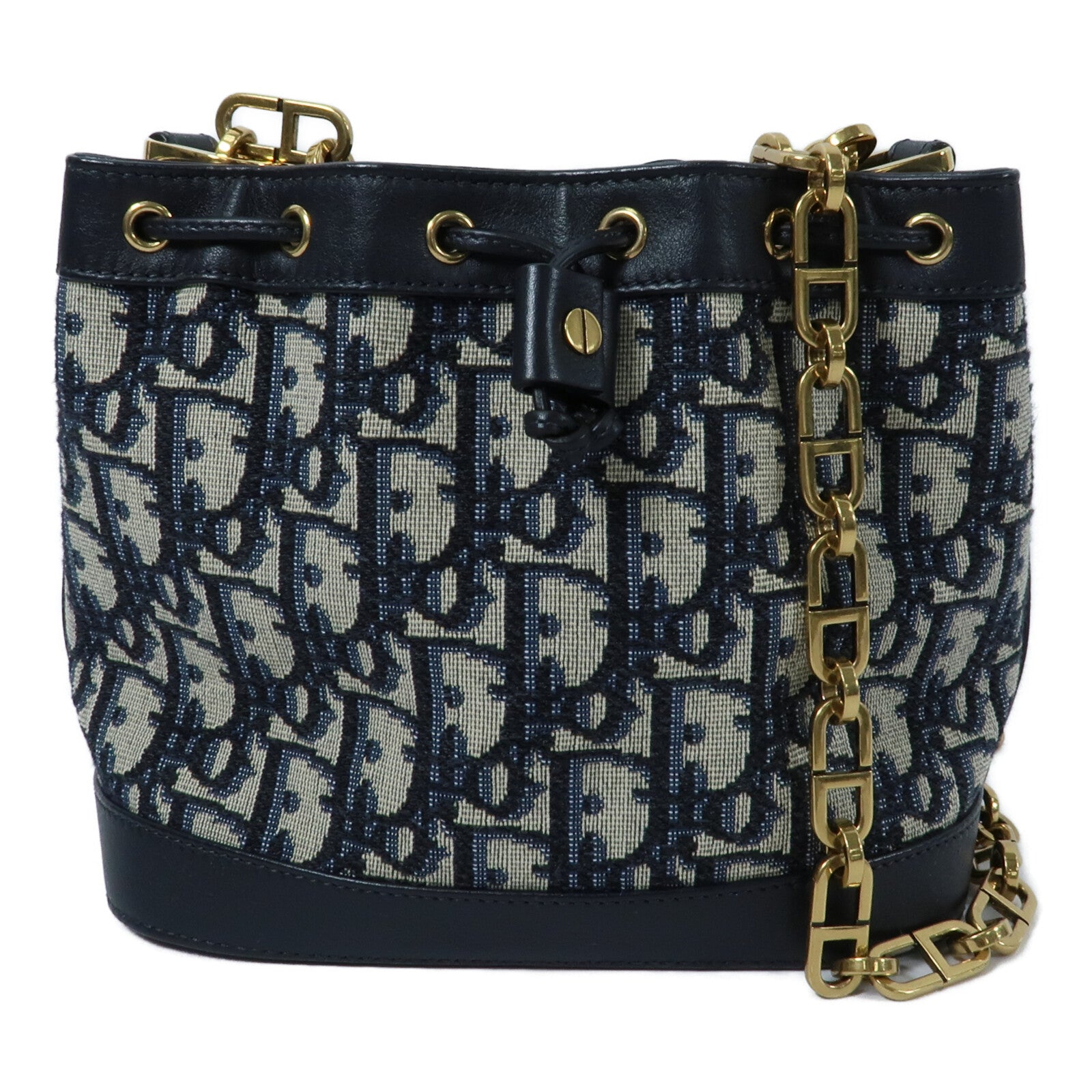 Dior 帆布Mini Oblique Bucket Bag鏈帶肩背袋