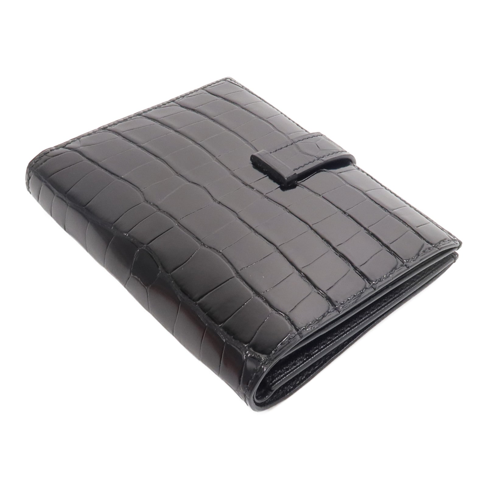 HERMES Alligator皮革/Chevre皮革Bearn Compact Wallet錢包Noir