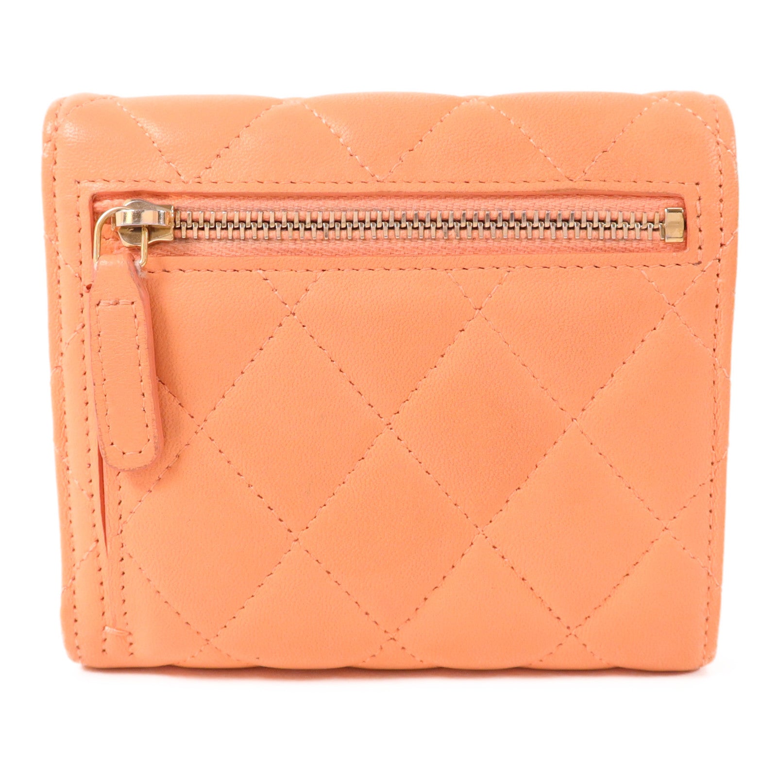 CHANEL 羊皮皮革Trifold Wallet金扣錢包