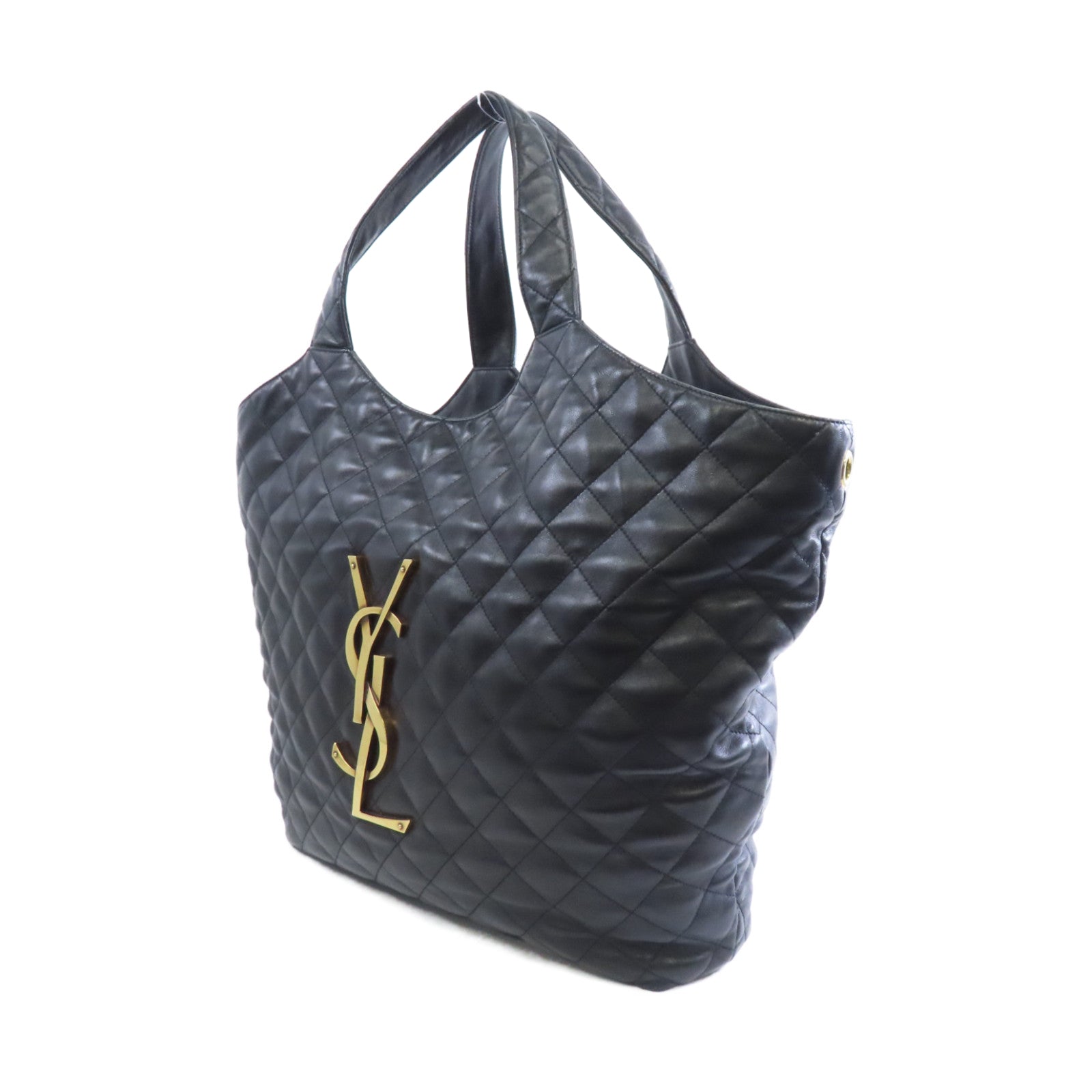 SAINT LAURENT 羊皮皮革Icare Maxi Shopping Bag金扣手挽袋黑色