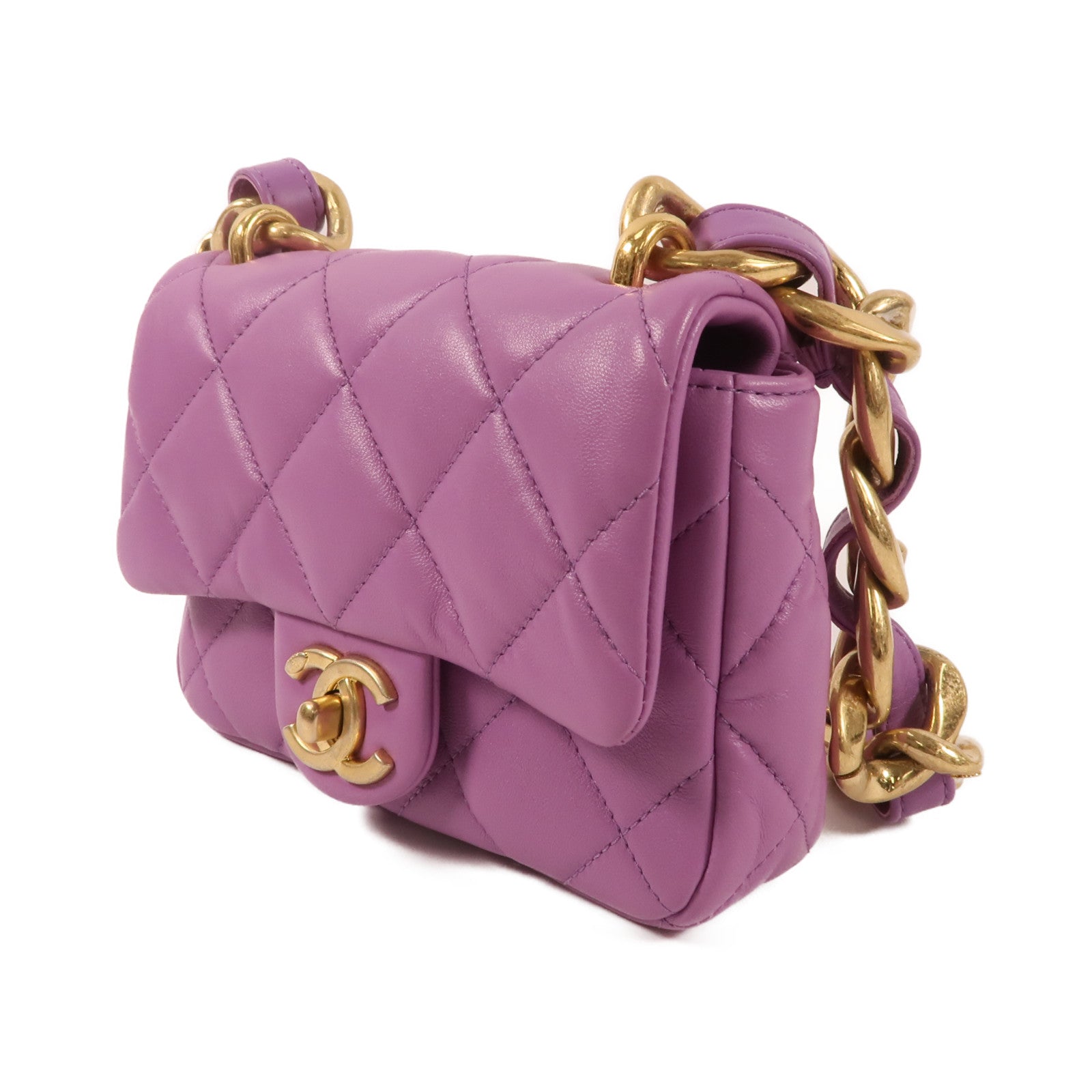 CHANEL 羊皮皮革Mini Flap Bag金扣鏈帶肩背袋