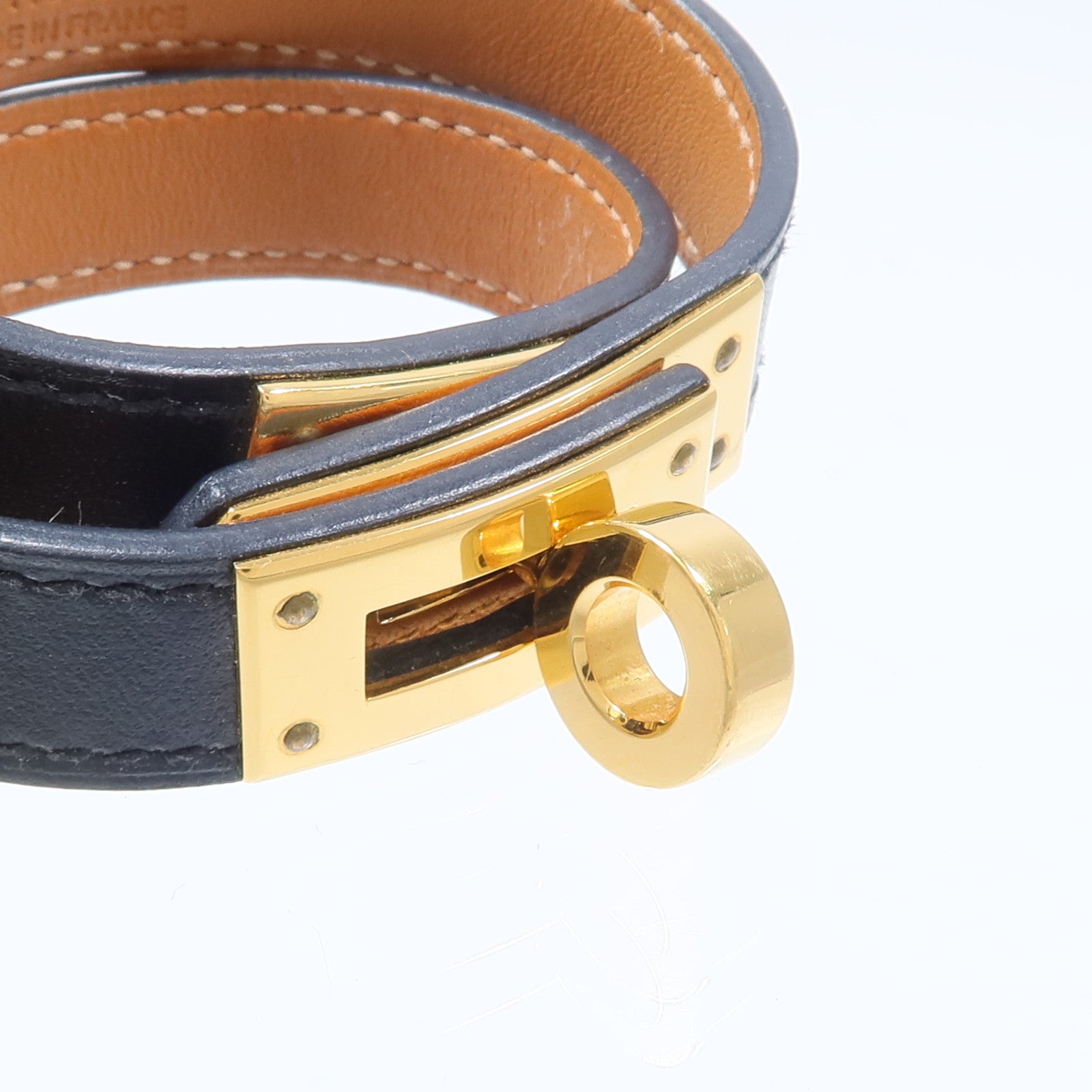 HERMES Box Calf皮革/金屬Kelly Double Tour手鏈Noir