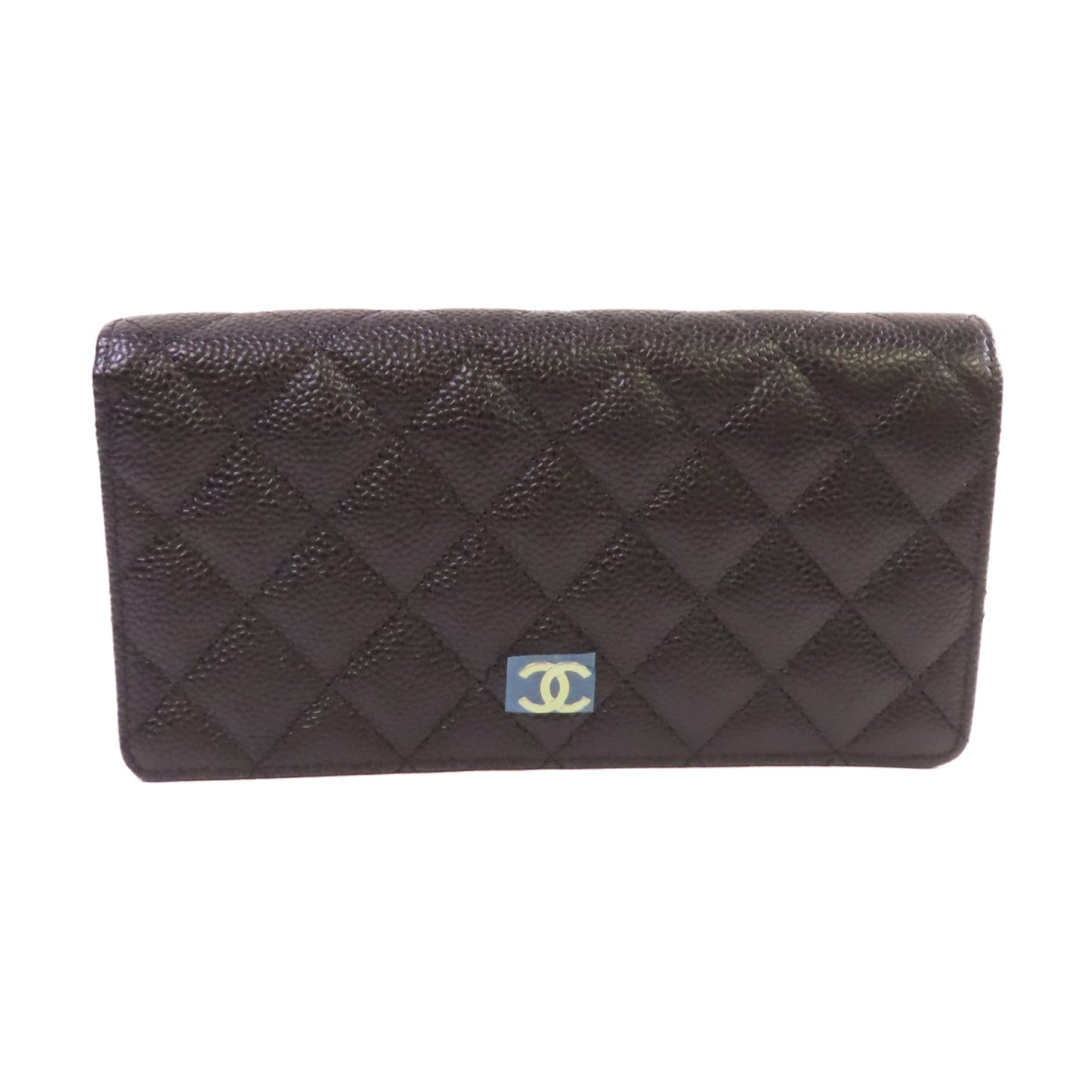 CHANEL 菱格Caviar皮革Long Wallet金扣長錢包黑色