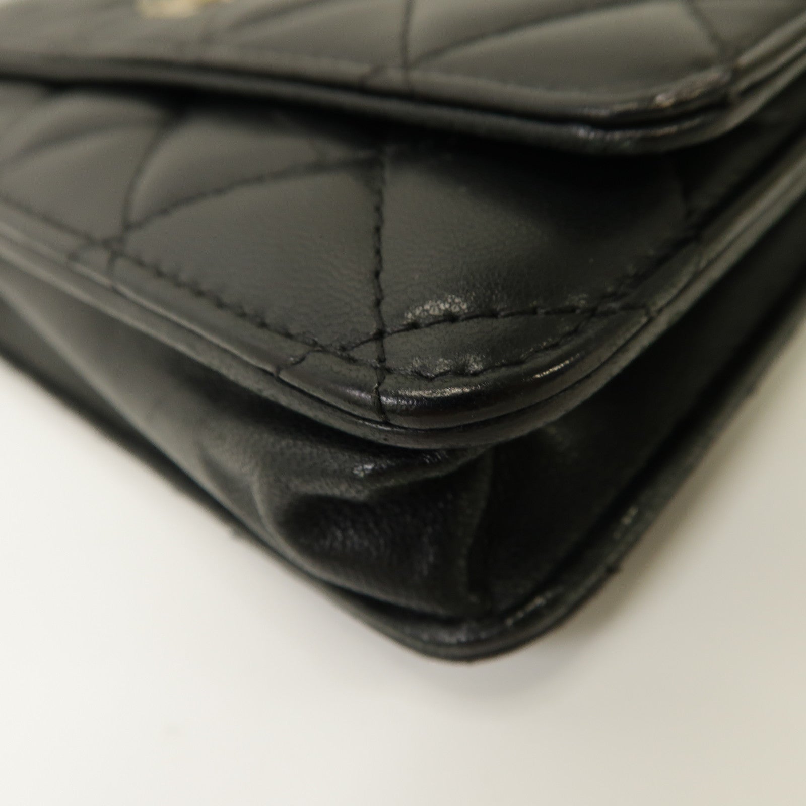 CHANEL 菱格羊皮皮革Wallet On Chain金扣鏈帶肩背袋黑色