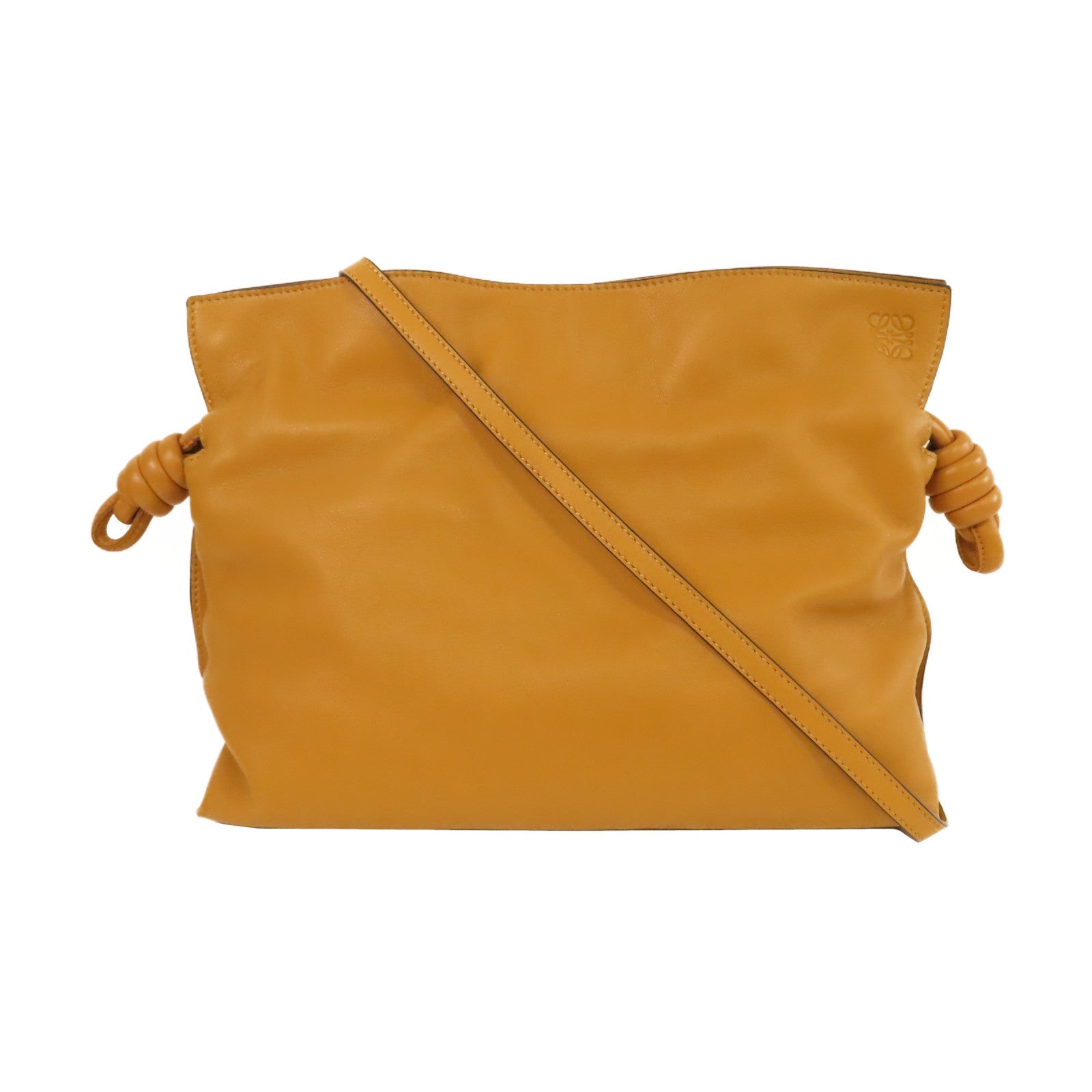 LOEWE 皮革Flamenco Clutch金扣肩背袋啡色