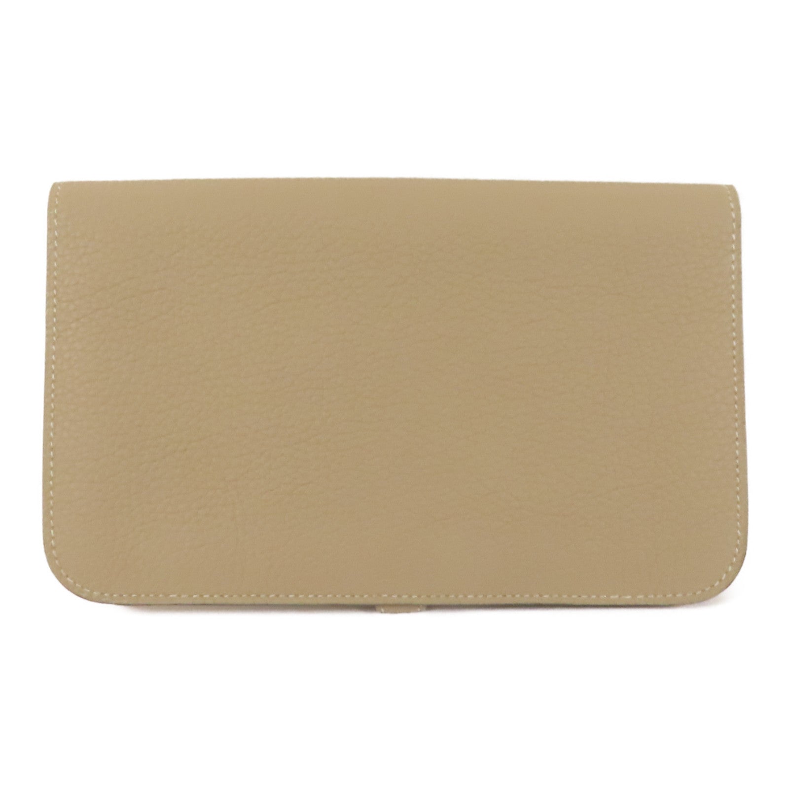 HERMES Clemence皮革Dogon GM金扣長錢包Gris Tourterelle