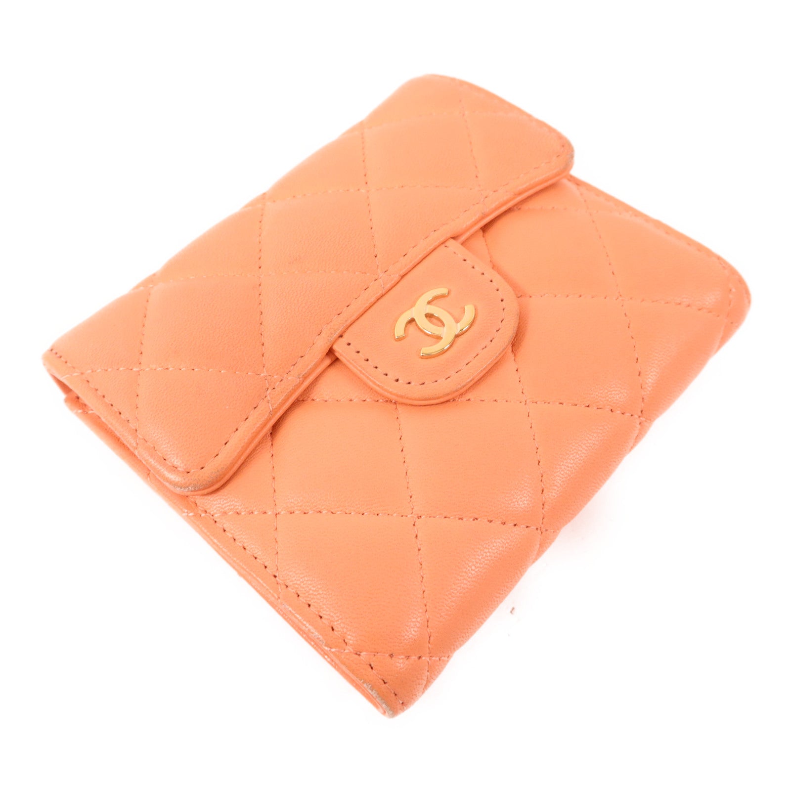 CHANEL 羊皮皮革Trifold Wallet金扣錢包