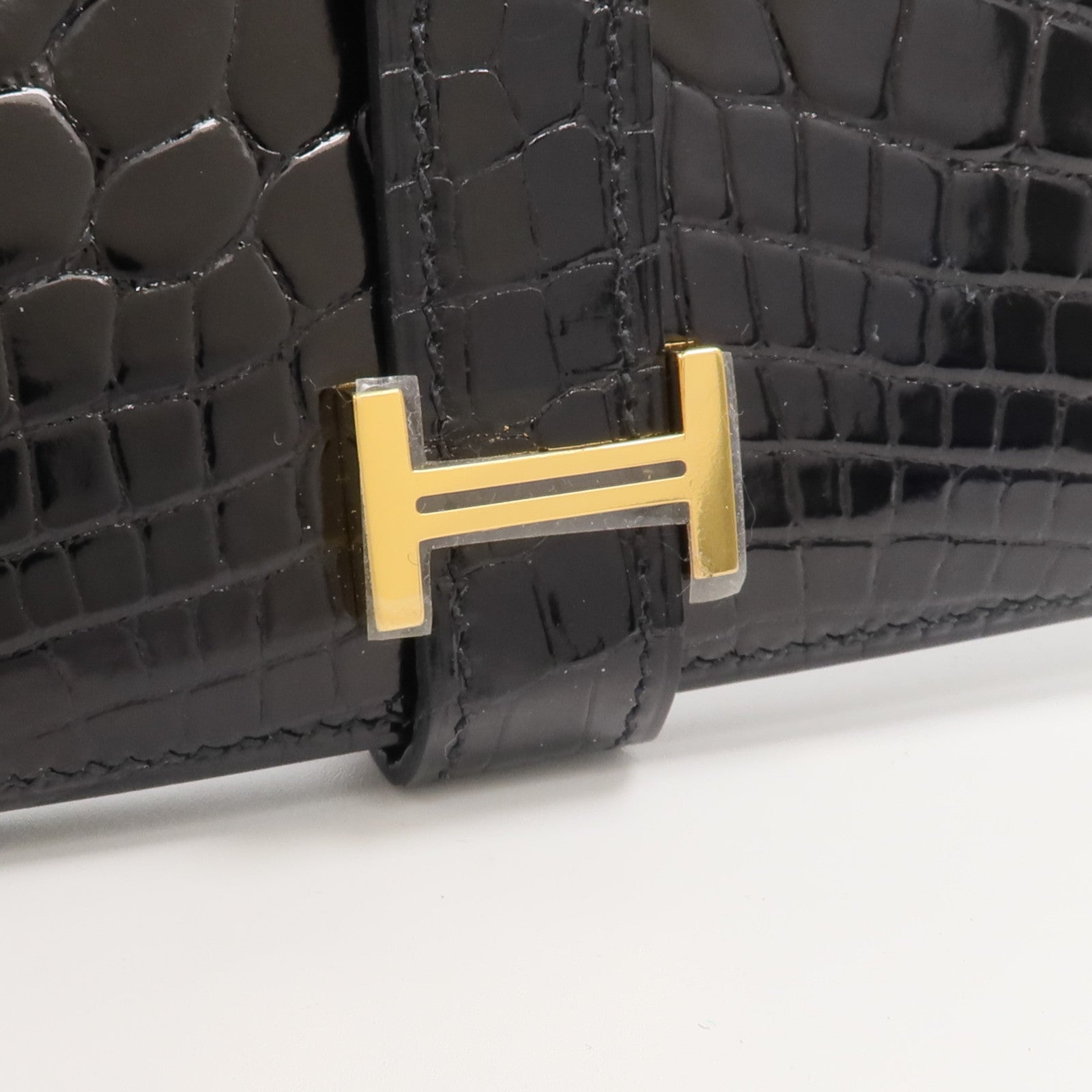 HERMES Alligator皮革/Chevre皮革Bearn Compact Wallet錢包Noir