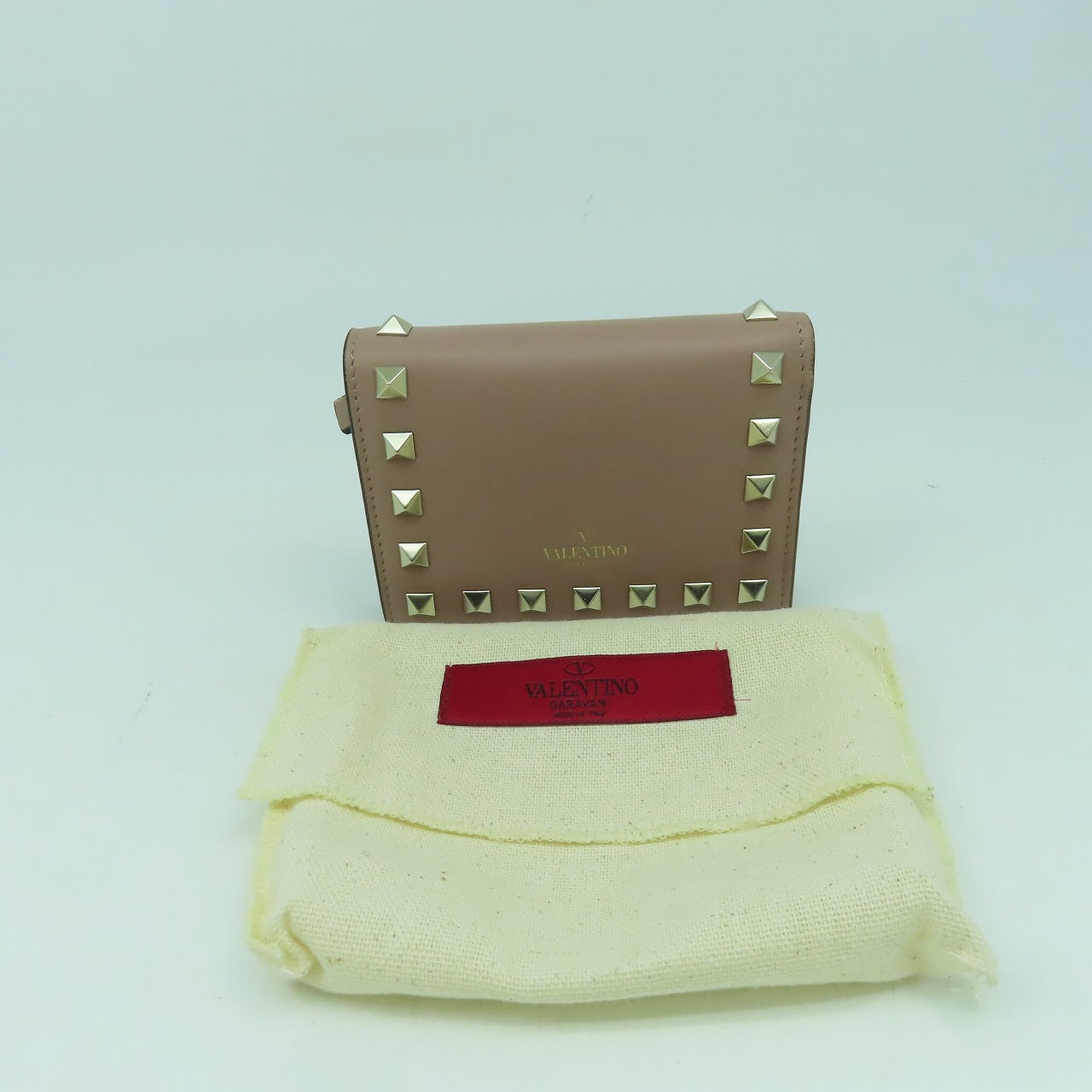 Valentino 【激減優惠】牛皮皮革Wallet金扣錢包暗粉紅色