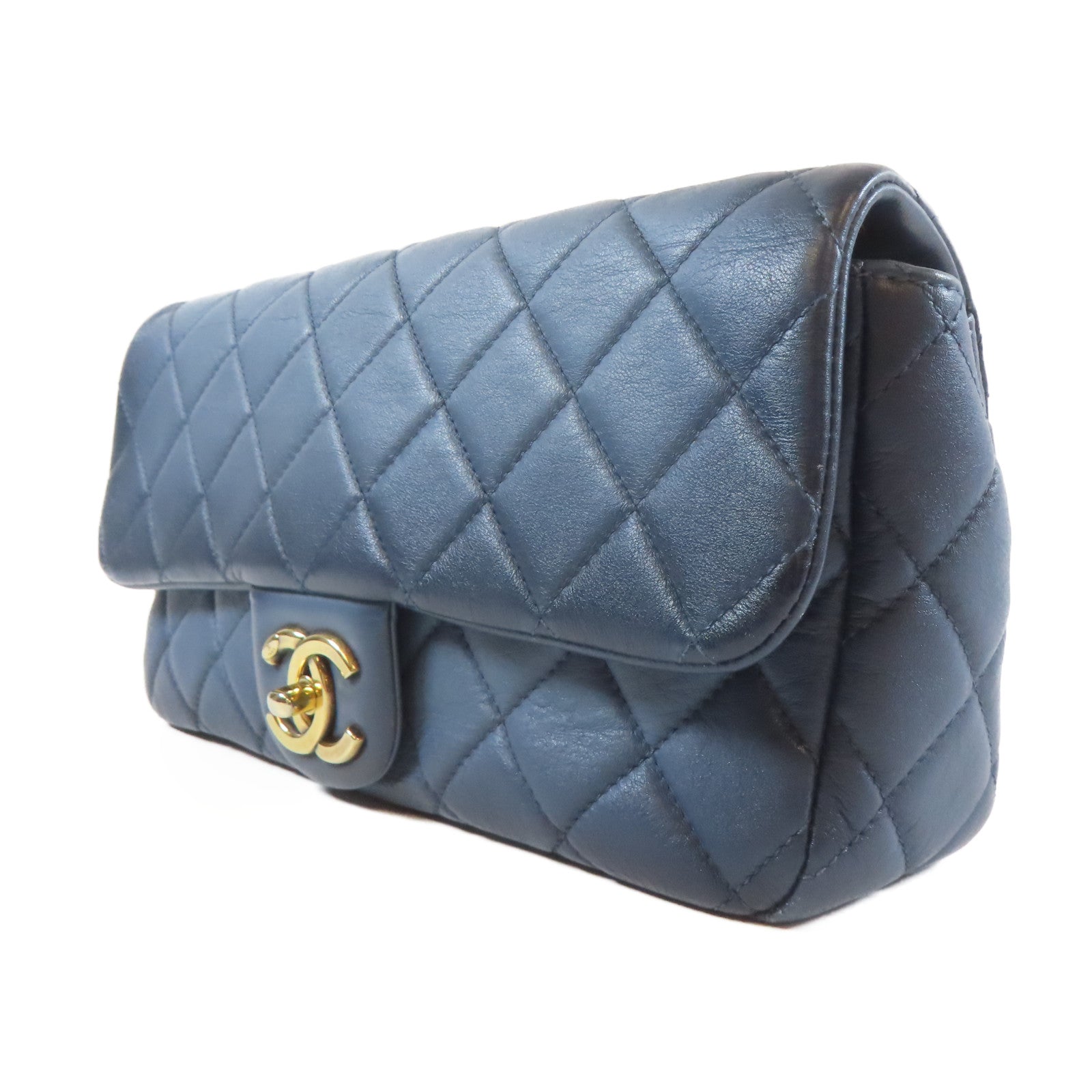 CHANEL 菱格牛皮皮革Shoulder Bag金扣鏈帶肩背袋藍色