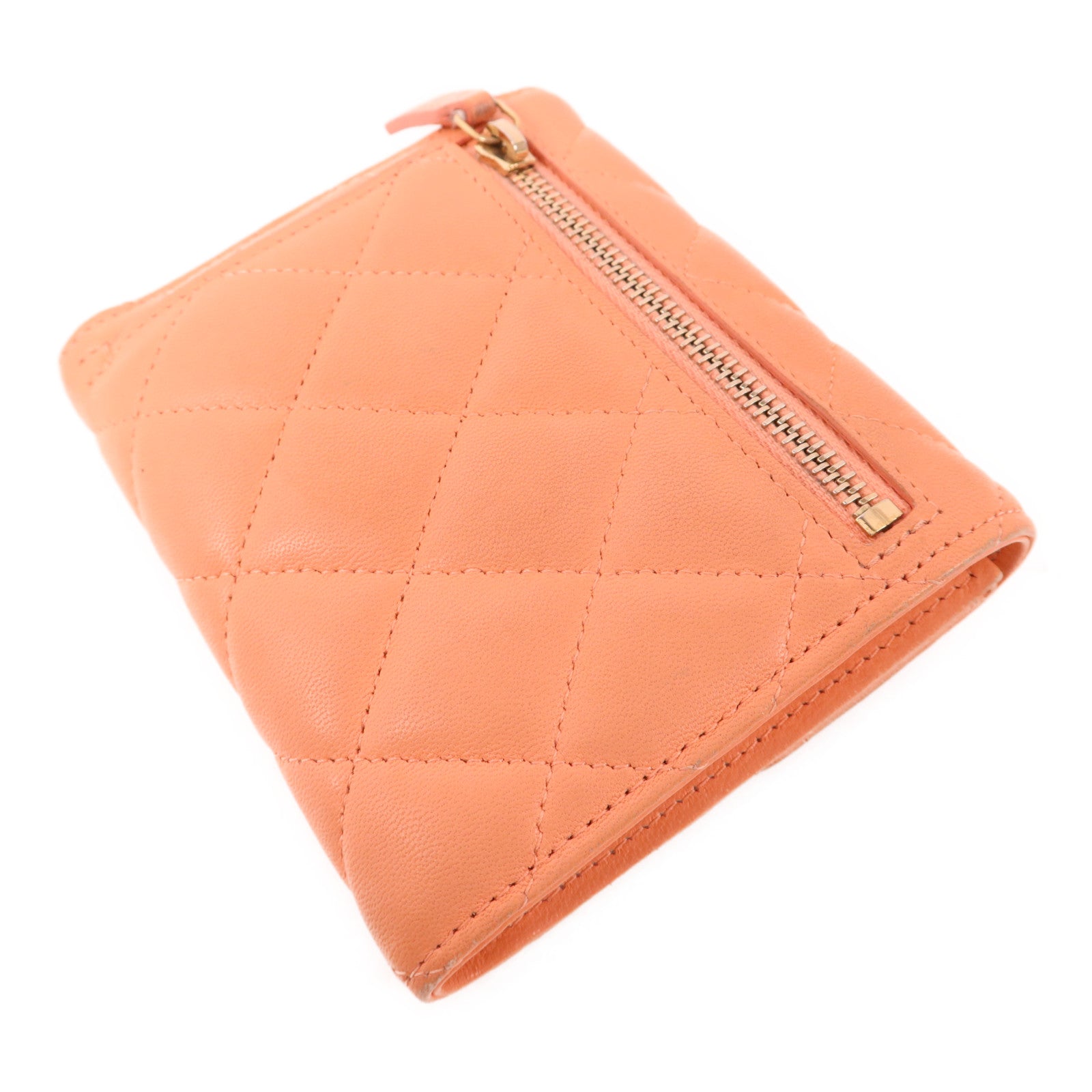 CHANEL 羊皮皮革Trifold Wallet金扣錢包