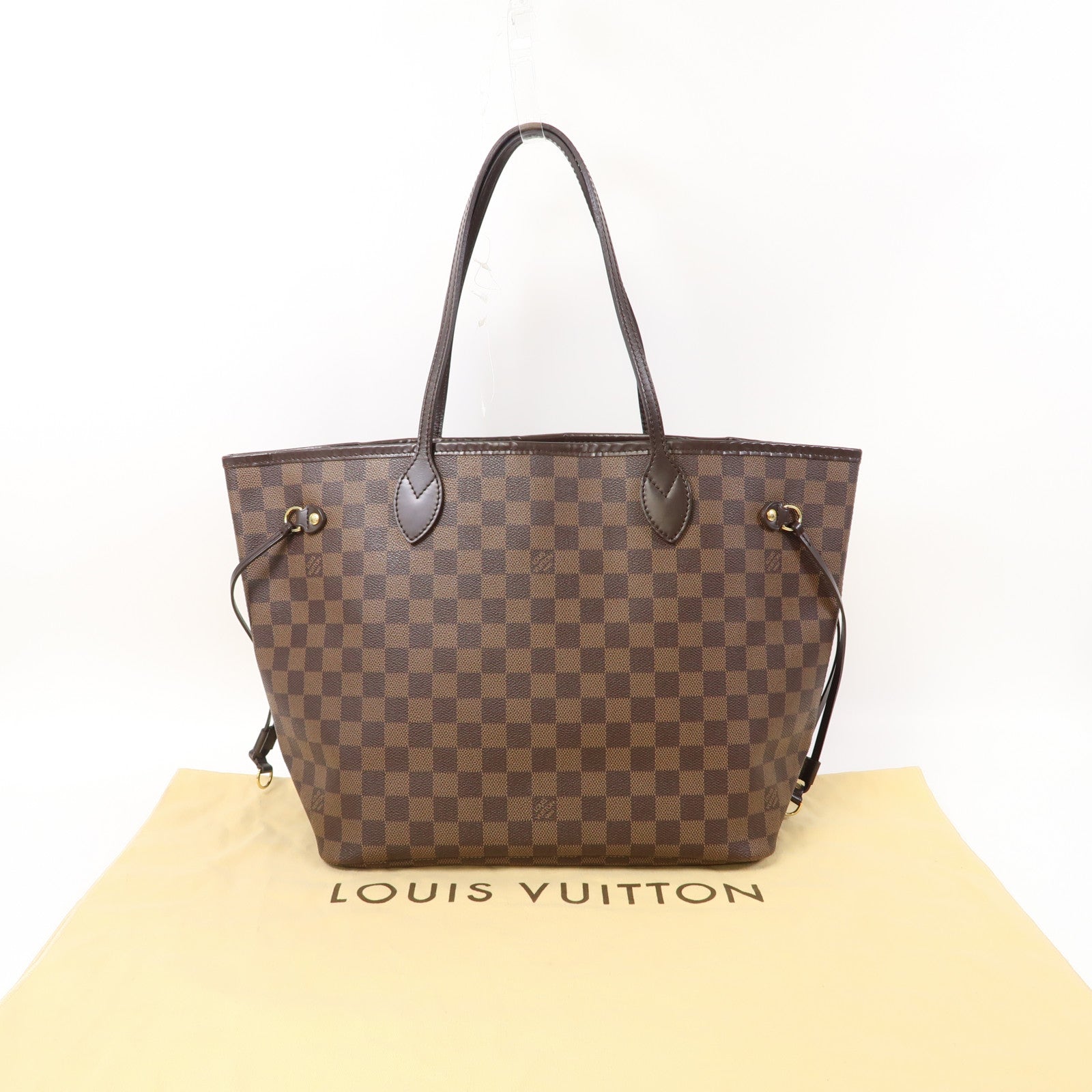 LOUIS VUITTON Damier Ebene Neverfull MM金扣手挽袋啡色