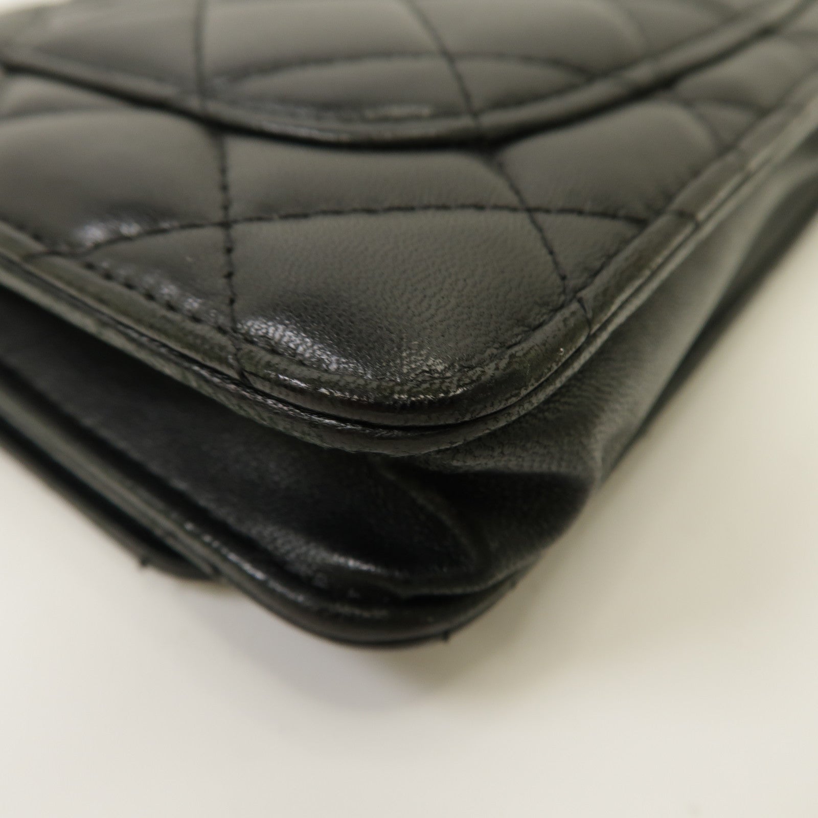 CHANEL 菱格羊皮皮革Wallet On Chain金扣鏈帶肩背袋黑色