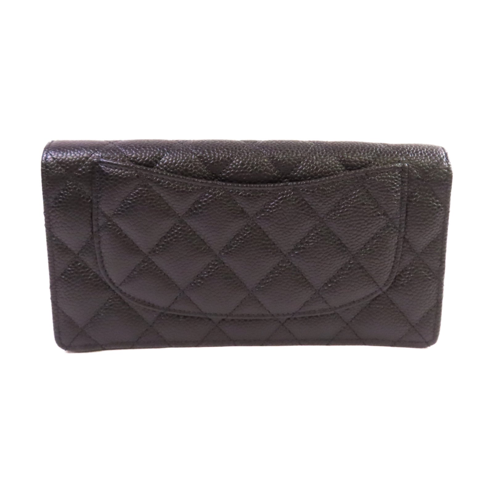 CHANEL 菱格Caviar皮革Long Wallet金扣長錢包黑色