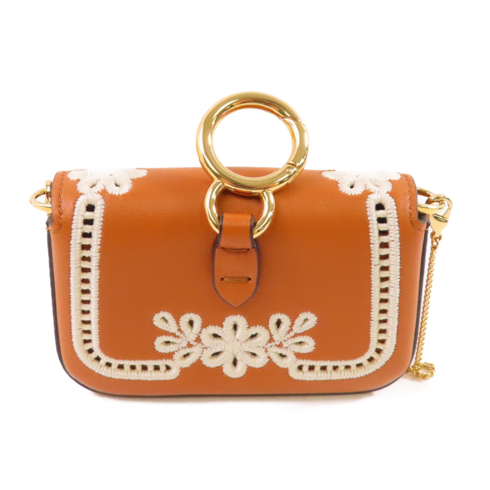 FENDI 牛皮皮革Nano Baguette Bag金扣迷你肩背袋啡色