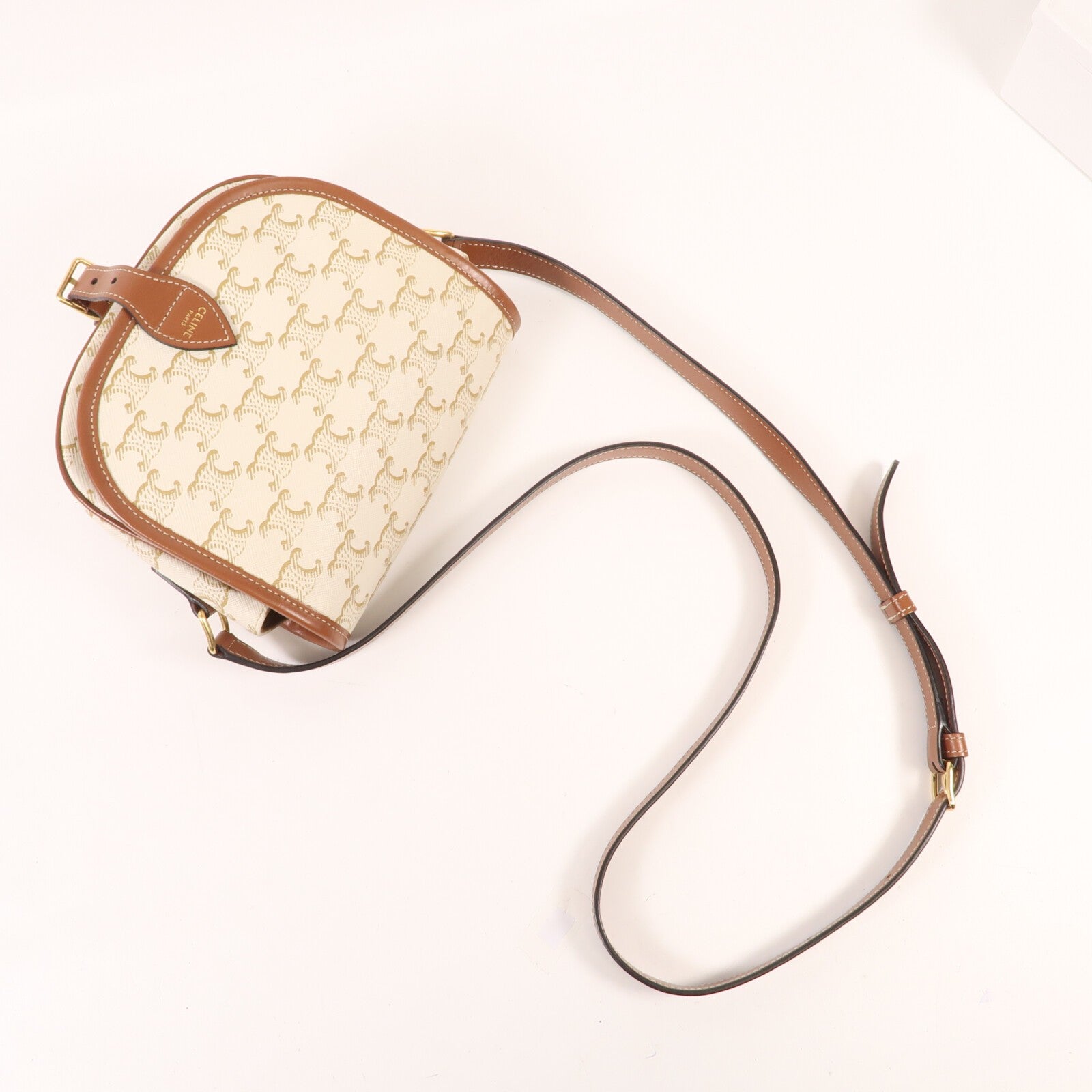 CELINE 塗層帆布Folco金扣肩背袋