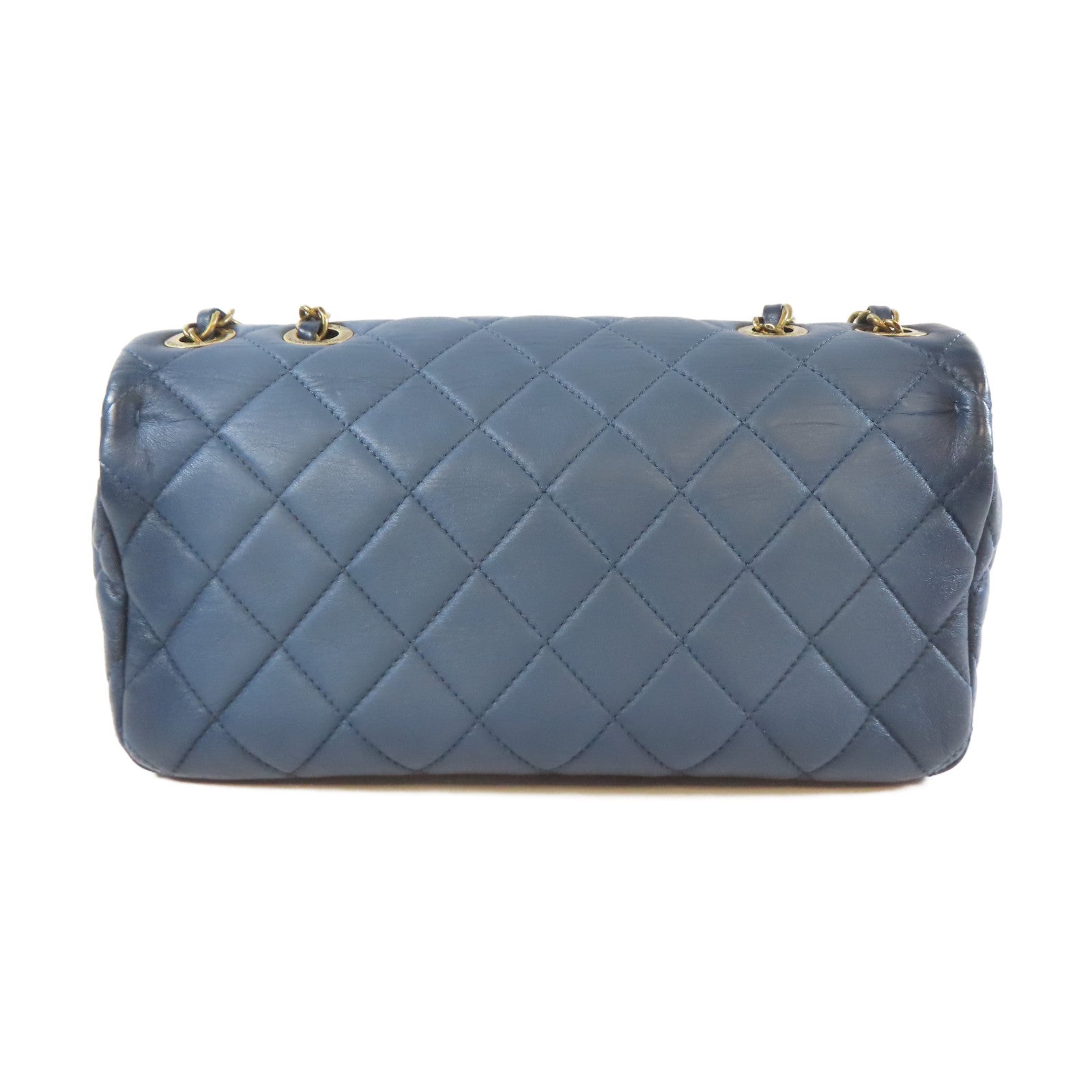CHANEL 菱格牛皮皮革Shoulder Bag金扣鏈帶肩背袋藍色