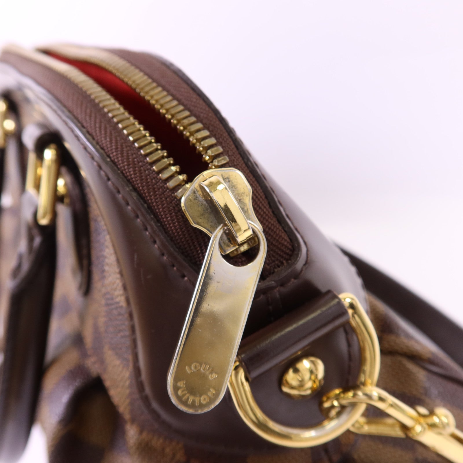 LOUIS VUITTON Damier Trevi PM金扣手挽肩背兩用袋棕色