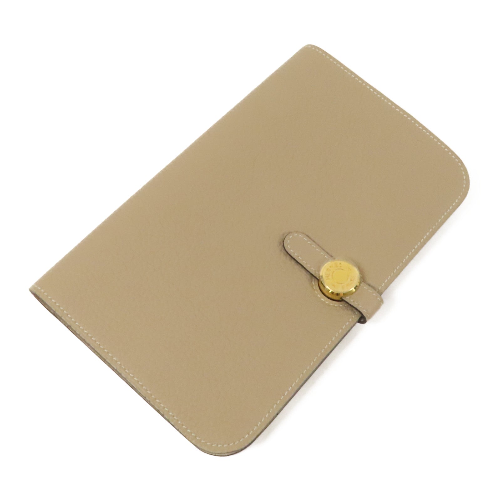 HERMES Clemence皮革Dogon GM金扣長錢包Gris Tourterelle