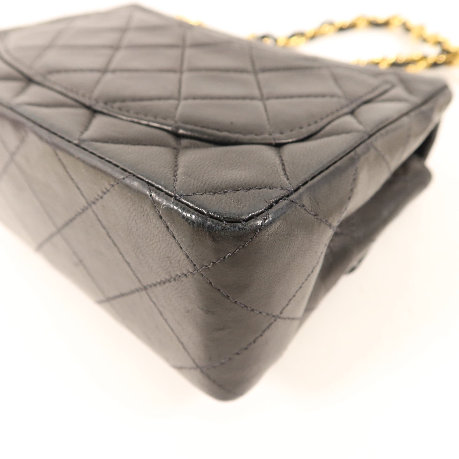 CHANEL 羊皮皮革Vintage Classic Mini Square 17金扣鏈帶肩背袋