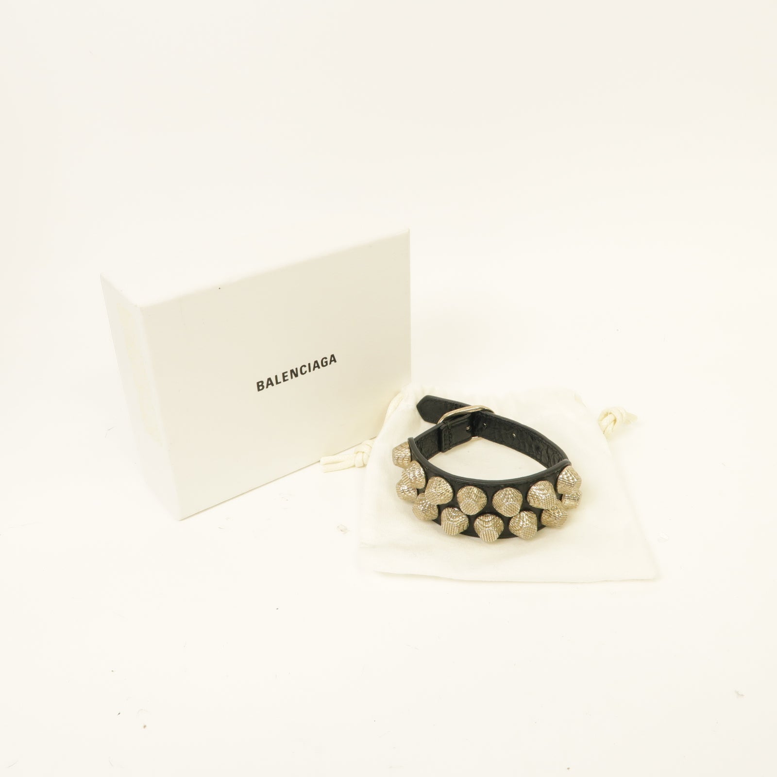 BALENCIAGA 【激減優惠】牛皮皮革/金屬Bracelet銀扣手鐲黑色