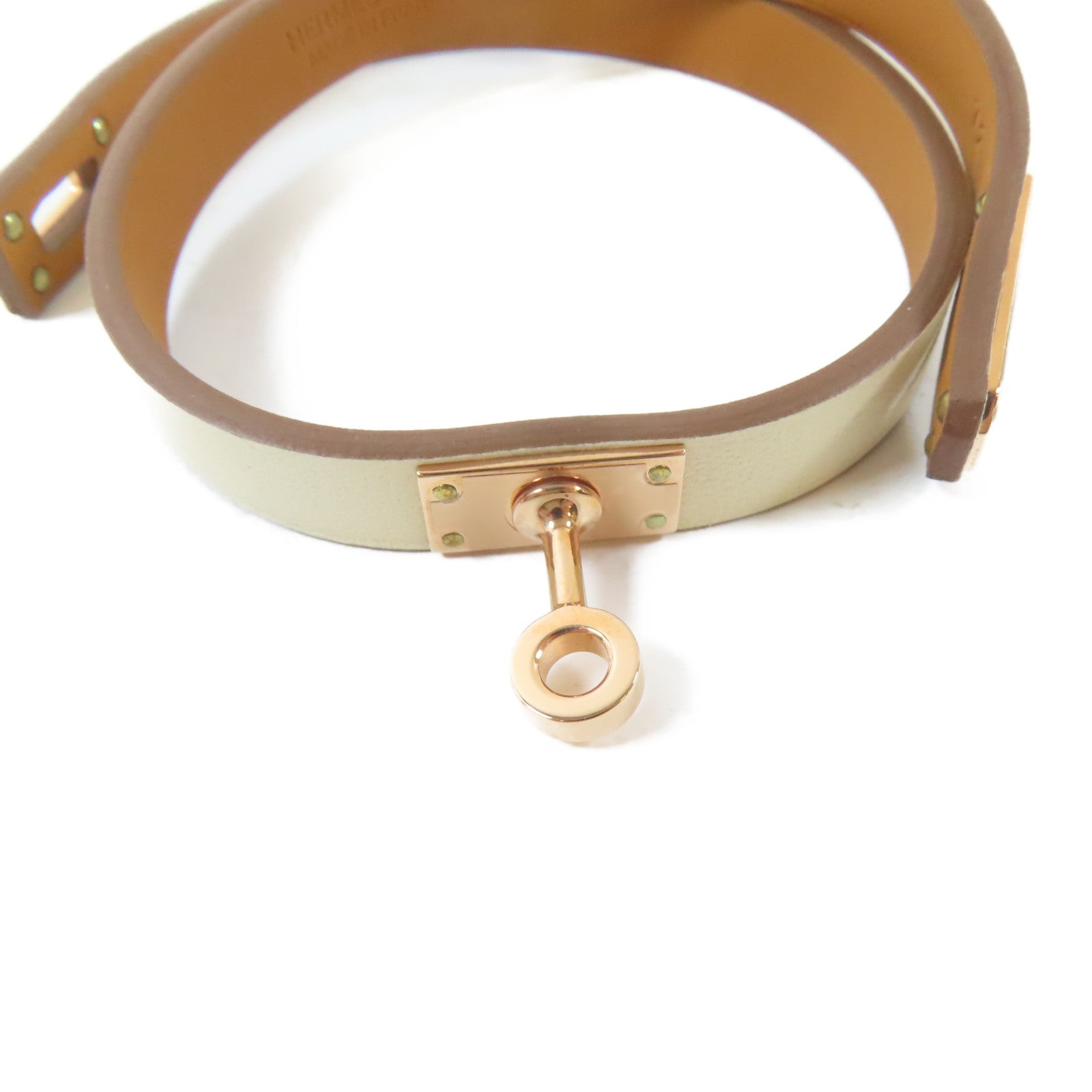 HERMES Swift皮革Kelly Double Tour Bracelet金扣手鐲Nata/米白色#15cm
