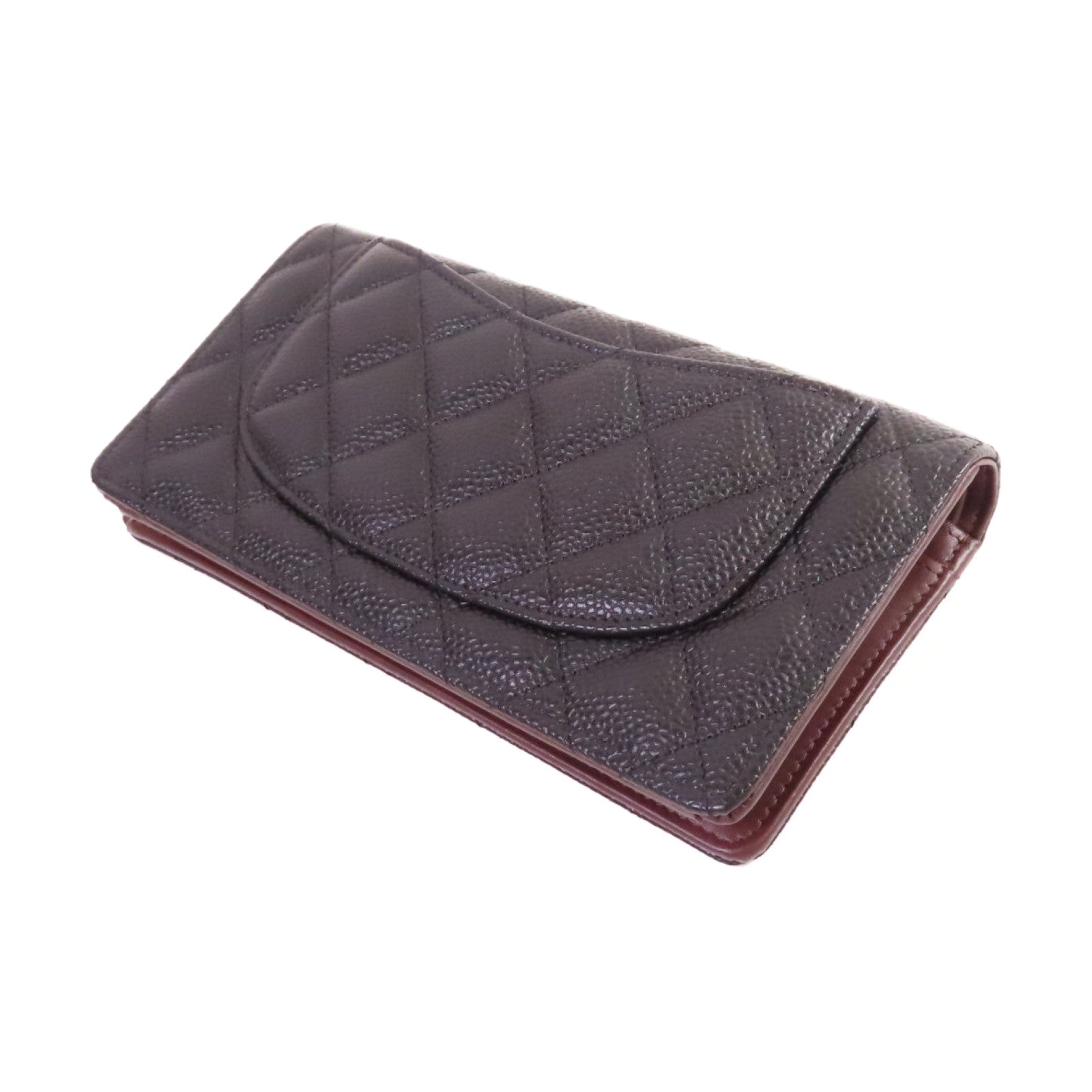 CHANEL 菱格Caviar皮革Long Wallet金扣長錢包黑色