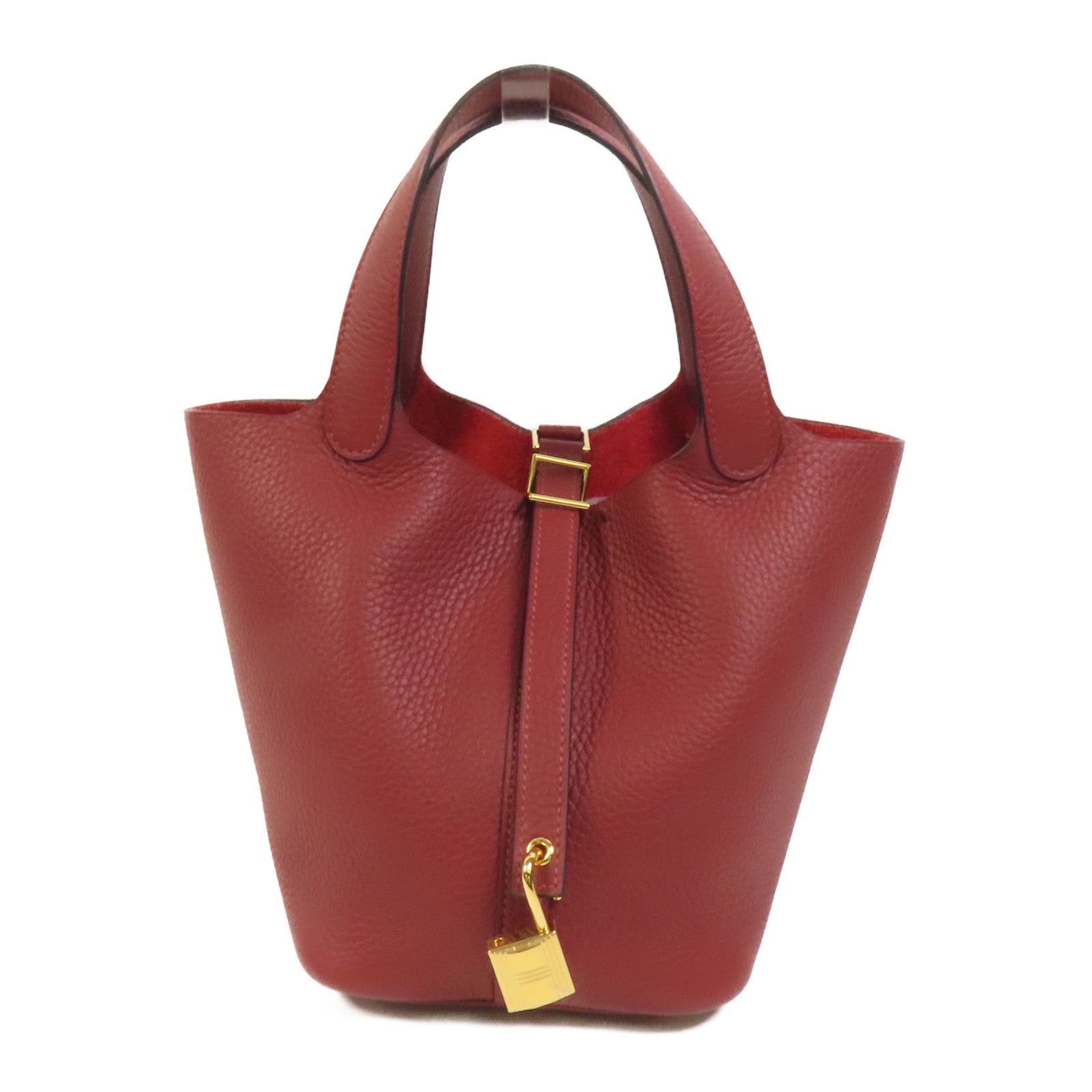 HERMES Clemence皮革Picotin PM金扣手挽袋Rouge H