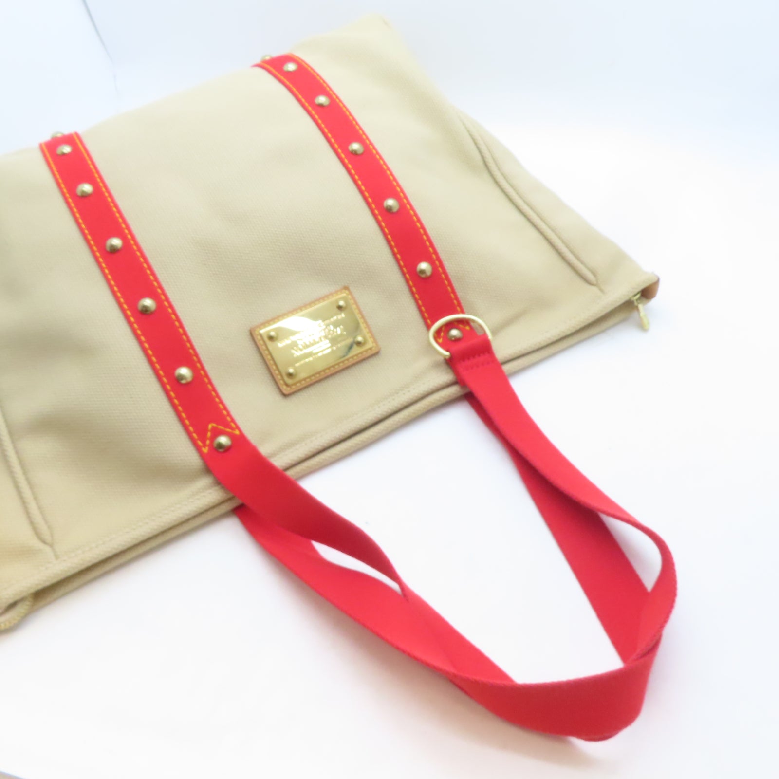 LOUIS VUITTON 【激減優惠】帆布Antigua Cabas GM金扣肩背袋米色/紅色