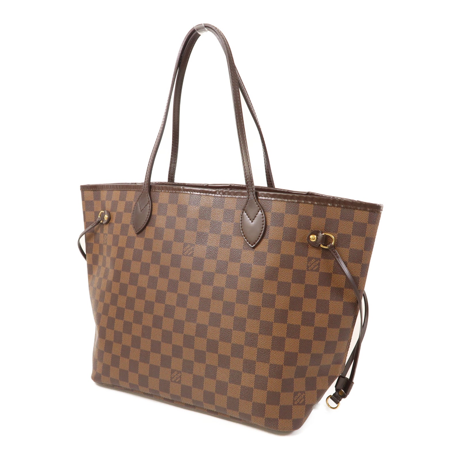 LOUIS VUITTON Damier Ebene Neverfull MM金扣手挽袋啡色
