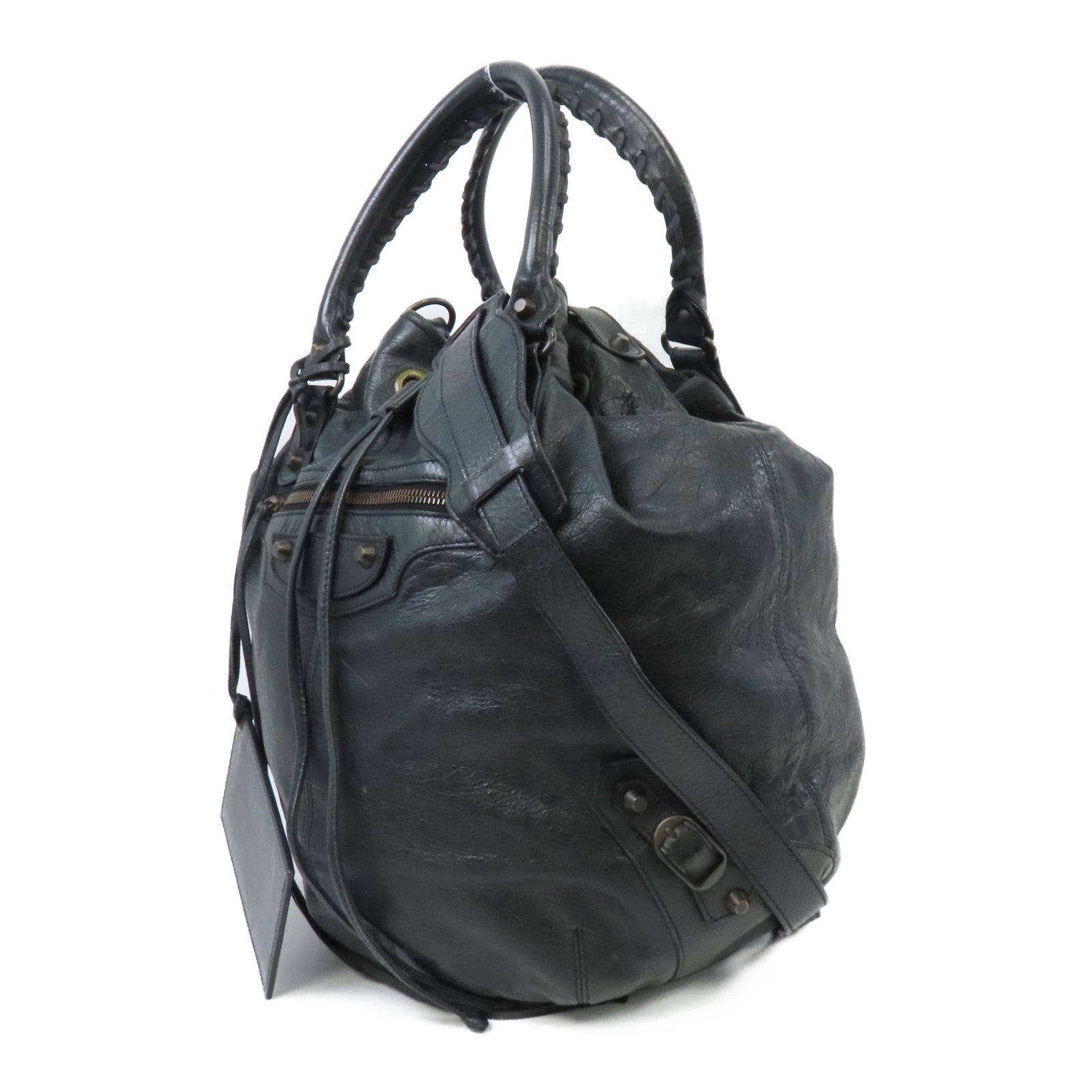 BALENCIAGA 皮革2 Way Shoulder金扣手挽肩背兩用袋深灰色