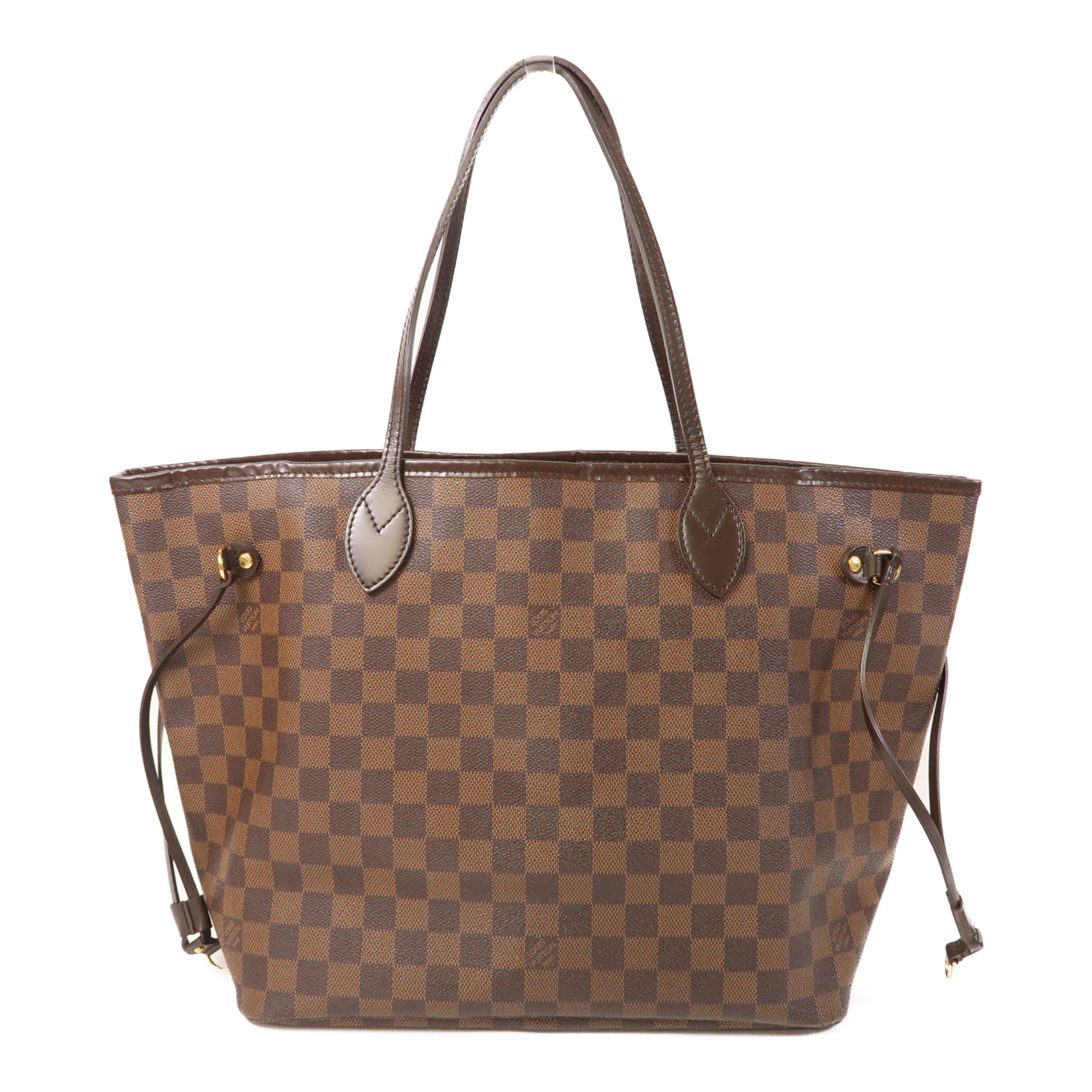 LOUIS VUITTON Damier Ebene Neverfull MM金扣手挽袋啡色
