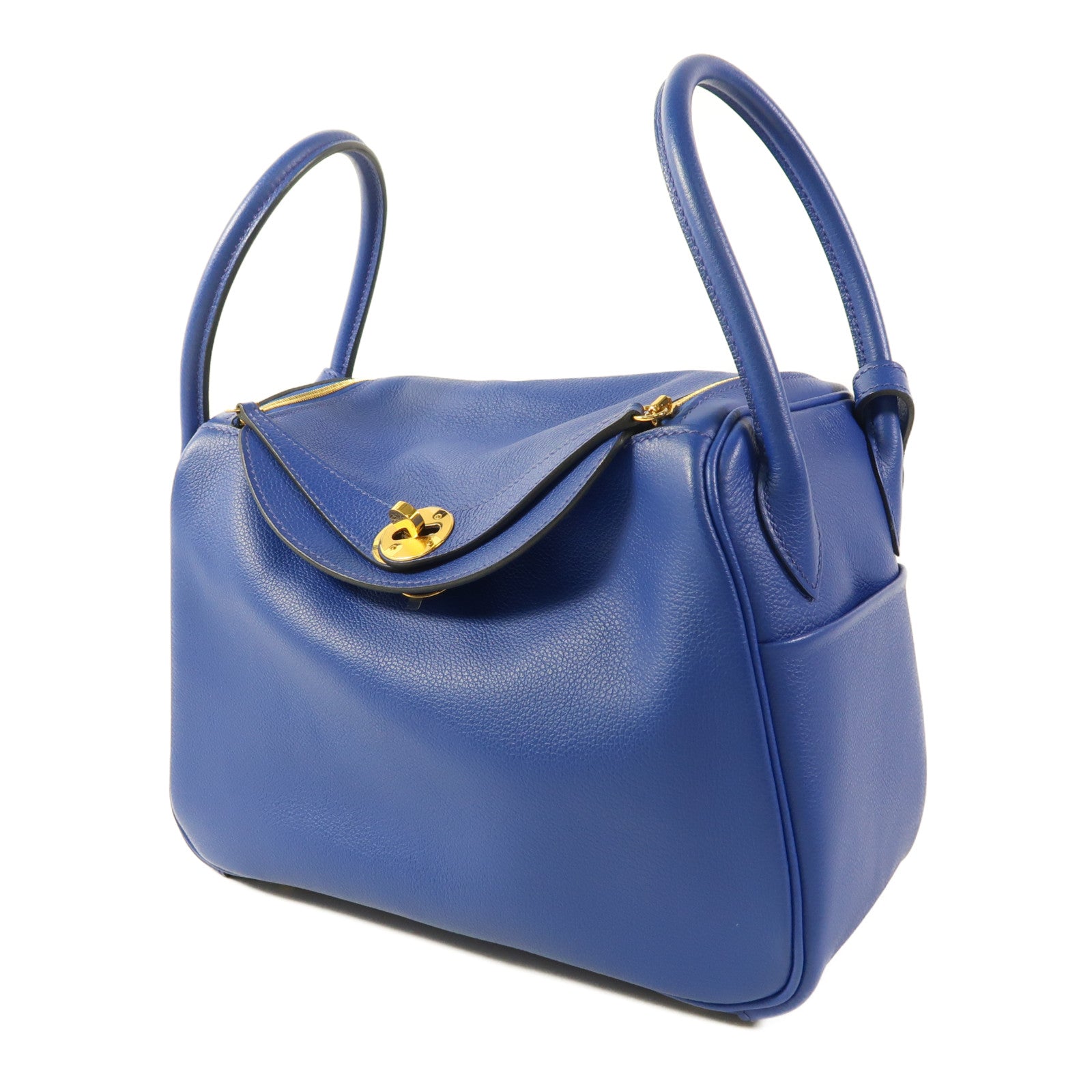 HERMES【激減優惠】 Evercolor皮革Lindy 26金扣手挽肩背兩用袋Bleu Royal