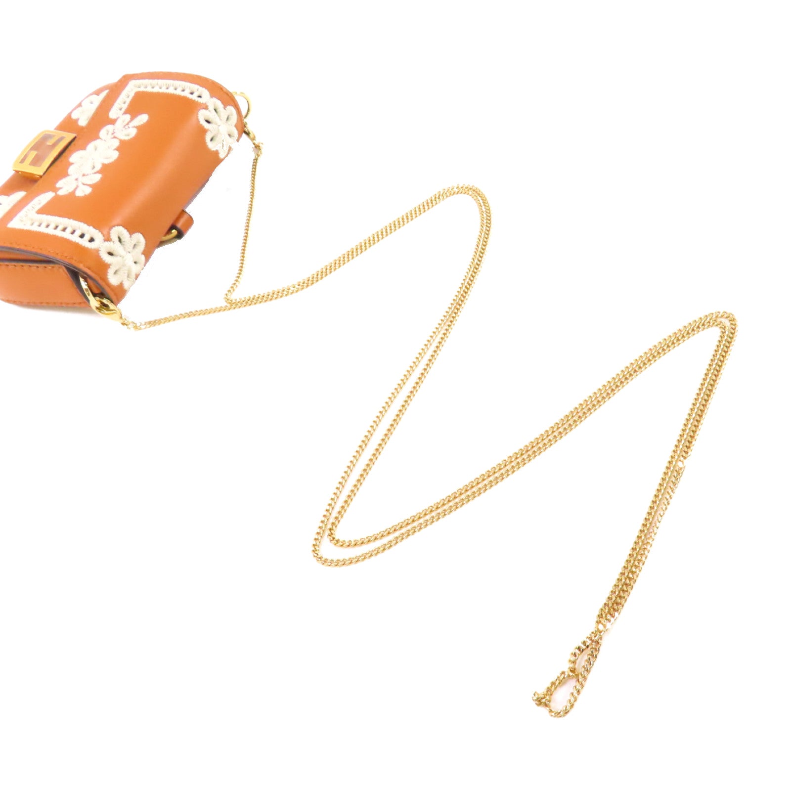 FENDI 牛皮皮革Nano Baguette Bag金扣迷你肩背袋啡色