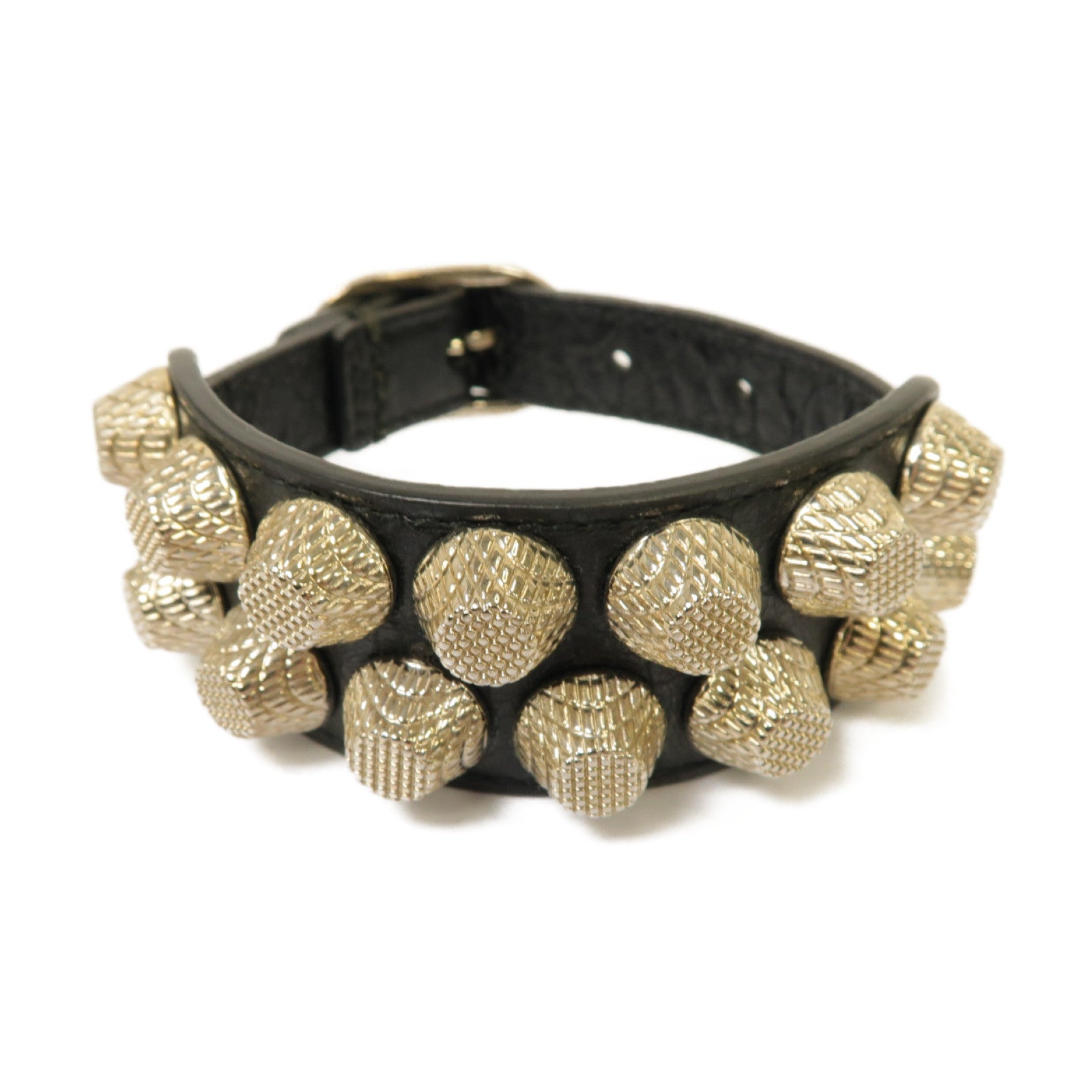 BALENCIAGA 【激減優惠】牛皮皮革/金屬Bracelet銀扣手鐲黑色