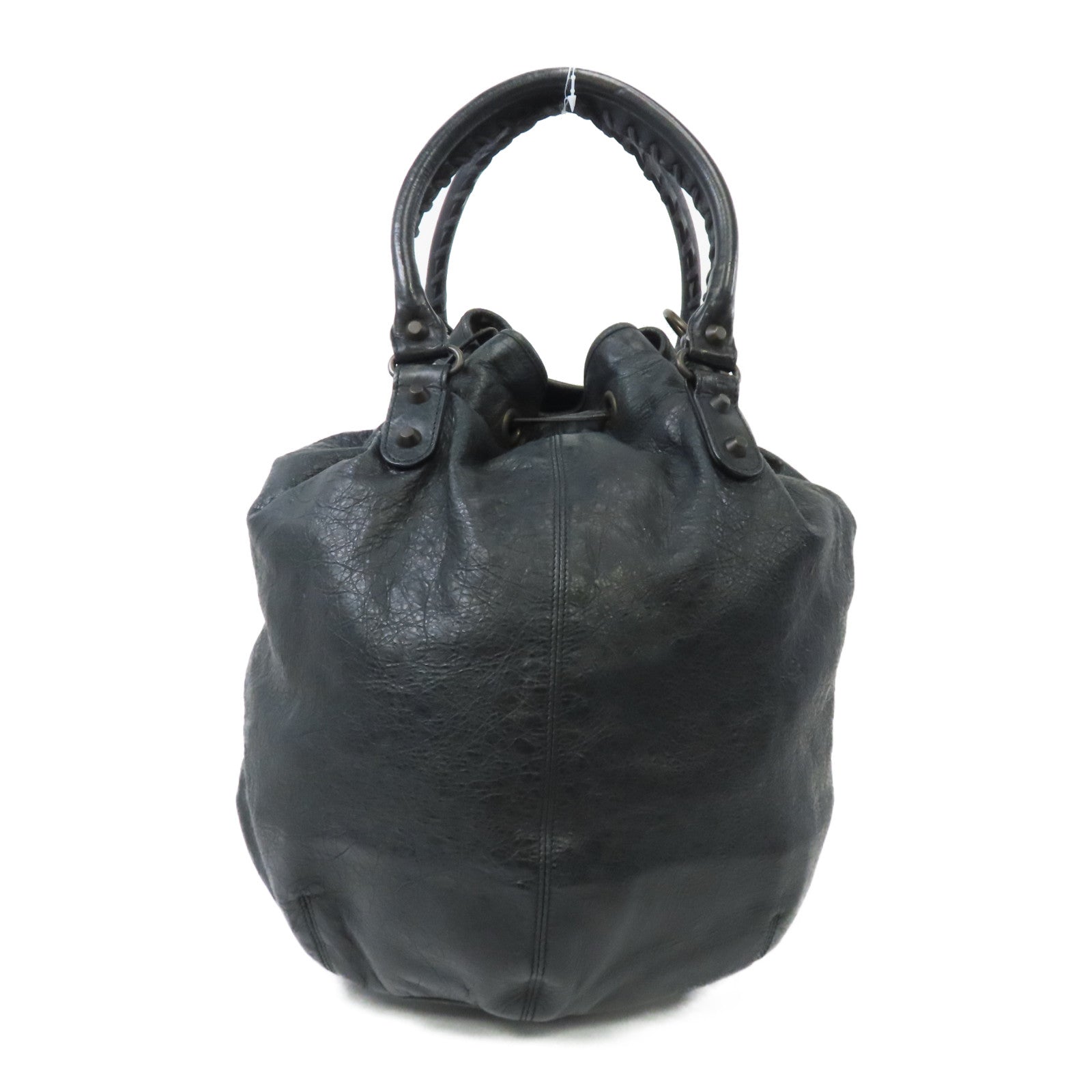 BALENCIAGA 皮革2 Way Shoulder金扣手挽肩背兩用袋深灰色
