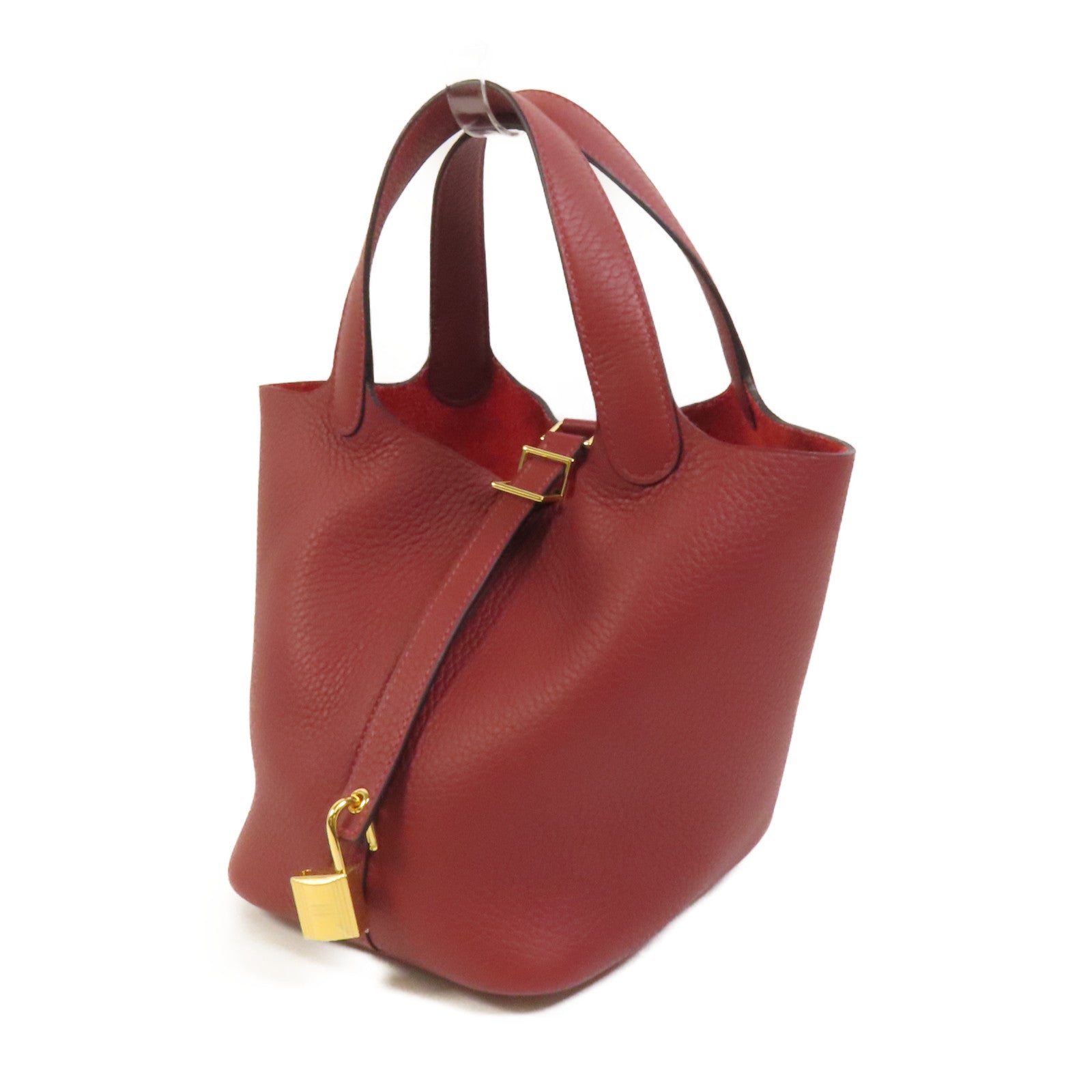 HERMES Clemence皮革Picotin PM金扣手挽袋Rouge H