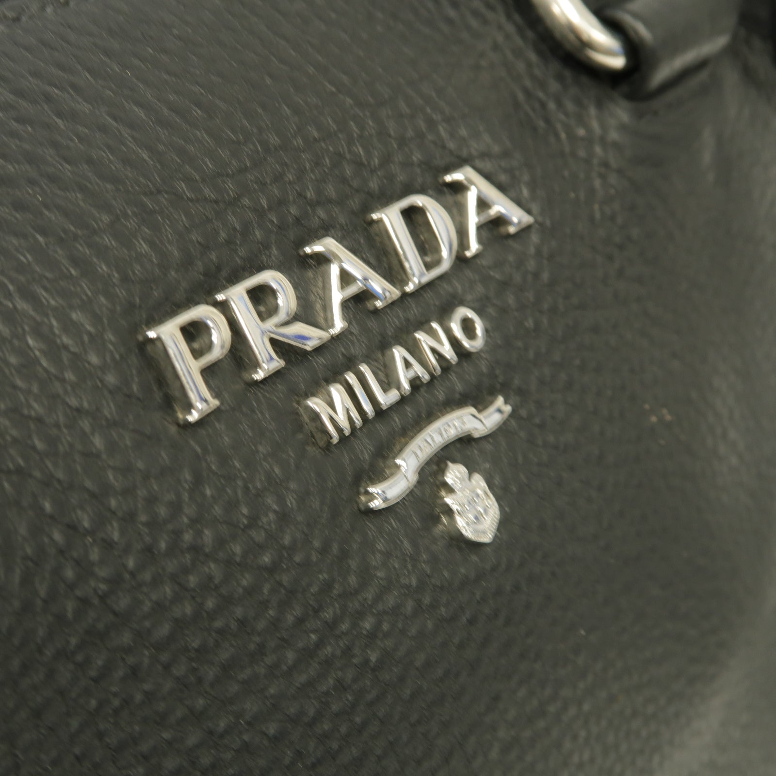 PRADA 牛皮皮革2 Way Shoulder銀扣手挽肩背兩用袋黑色