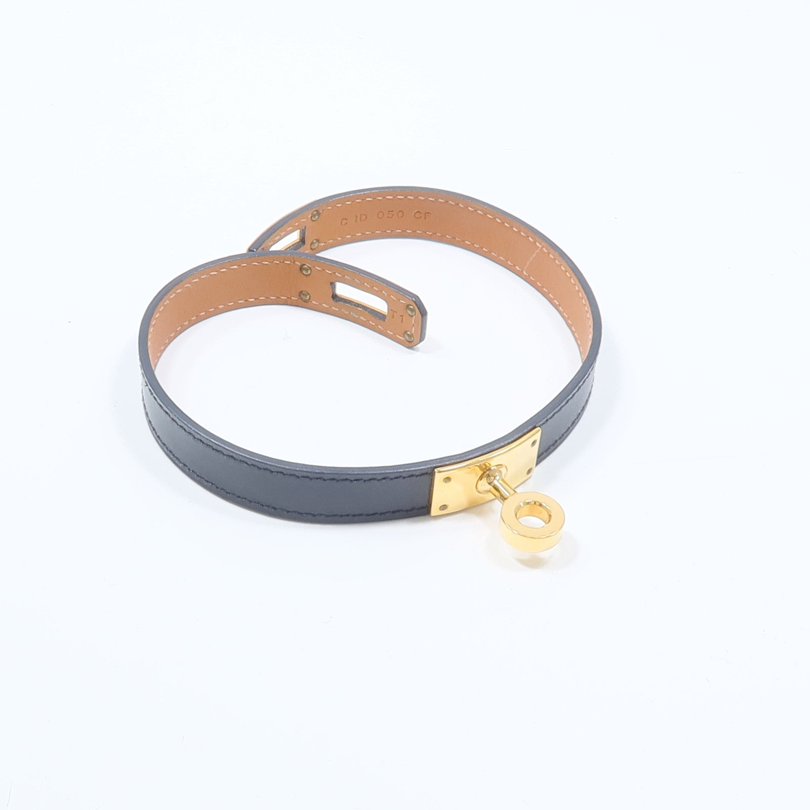 HERMES Box Calf皮革/金屬Kelly Double Tour手鏈Noir