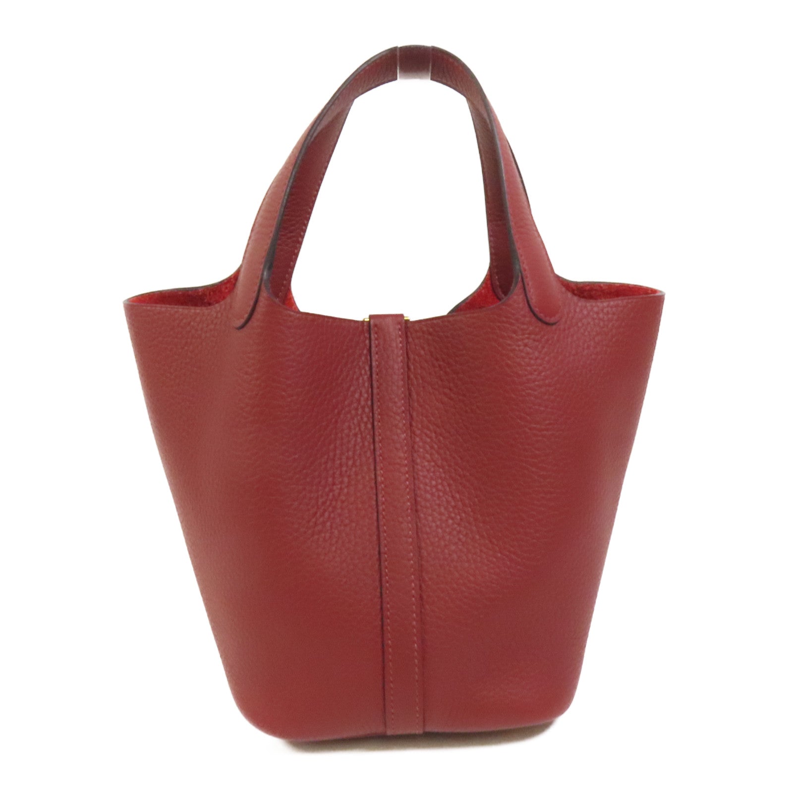 HERMES Clemence皮革Picotin PM金扣手挽袋Rouge H
