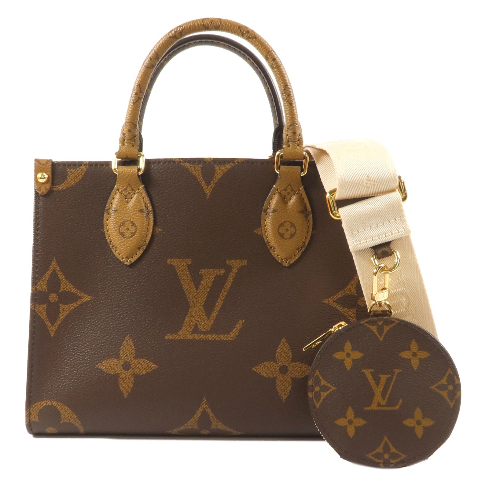 LOUIS VUITTON Monogram Giant OnTheGo PM金扣手挽肩背兩用袋棕色