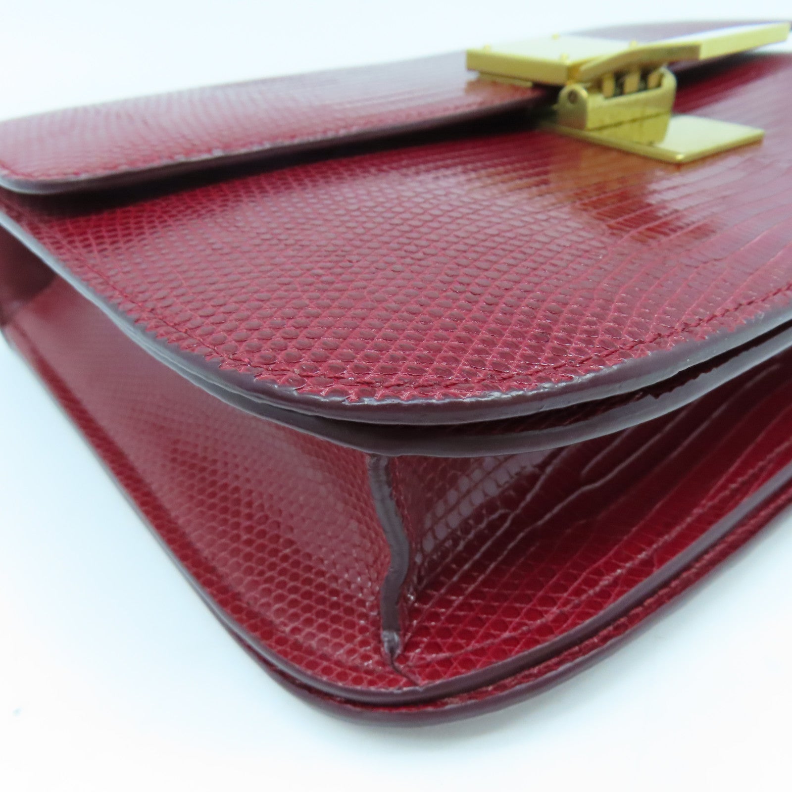 CELINE 【激減優惠】蜥蝪皮革Box Shoulder Bag金扣肩背袋紅色