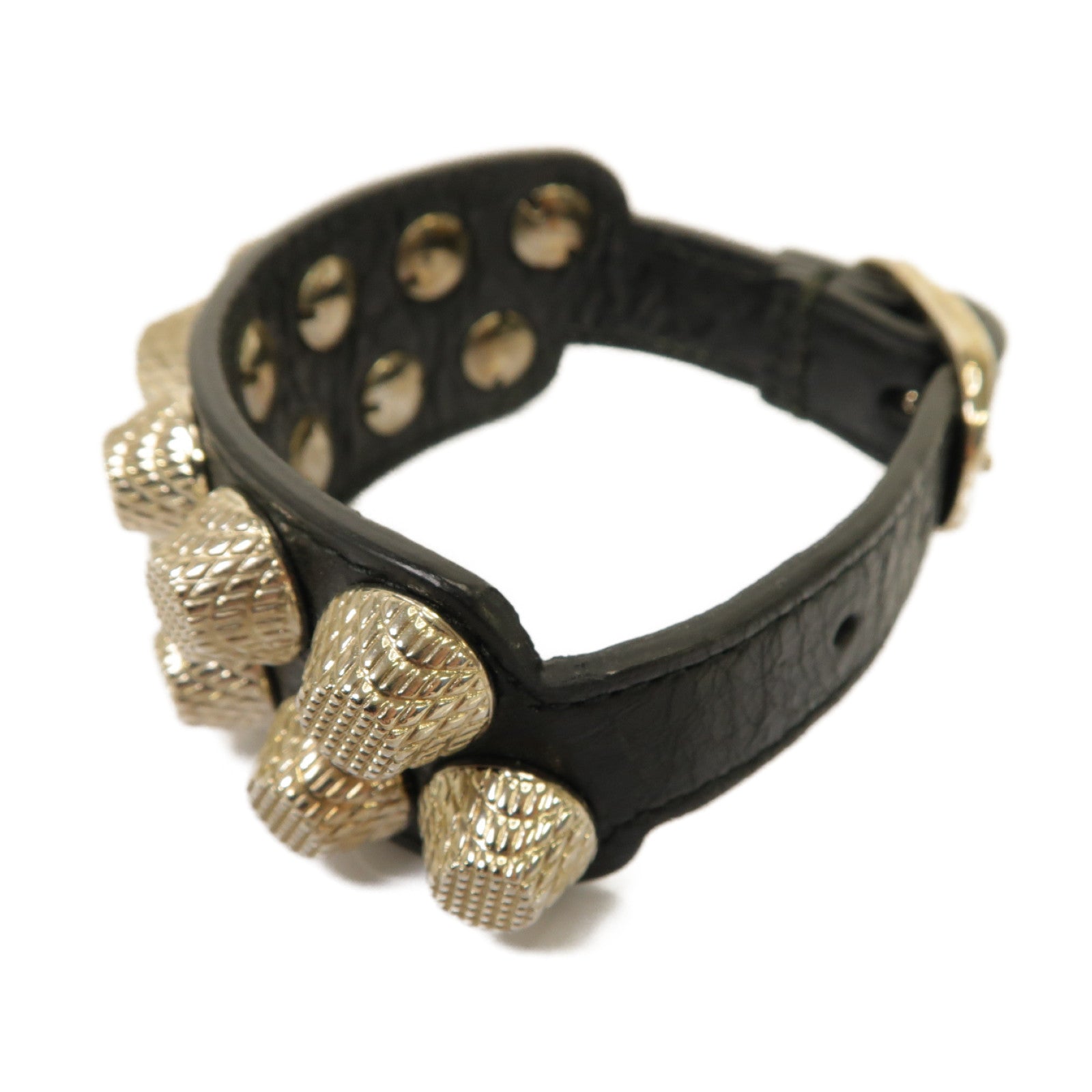 BALENCIAGA 【激減優惠】牛皮皮革/金屬Bracelet銀扣手鐲黑色