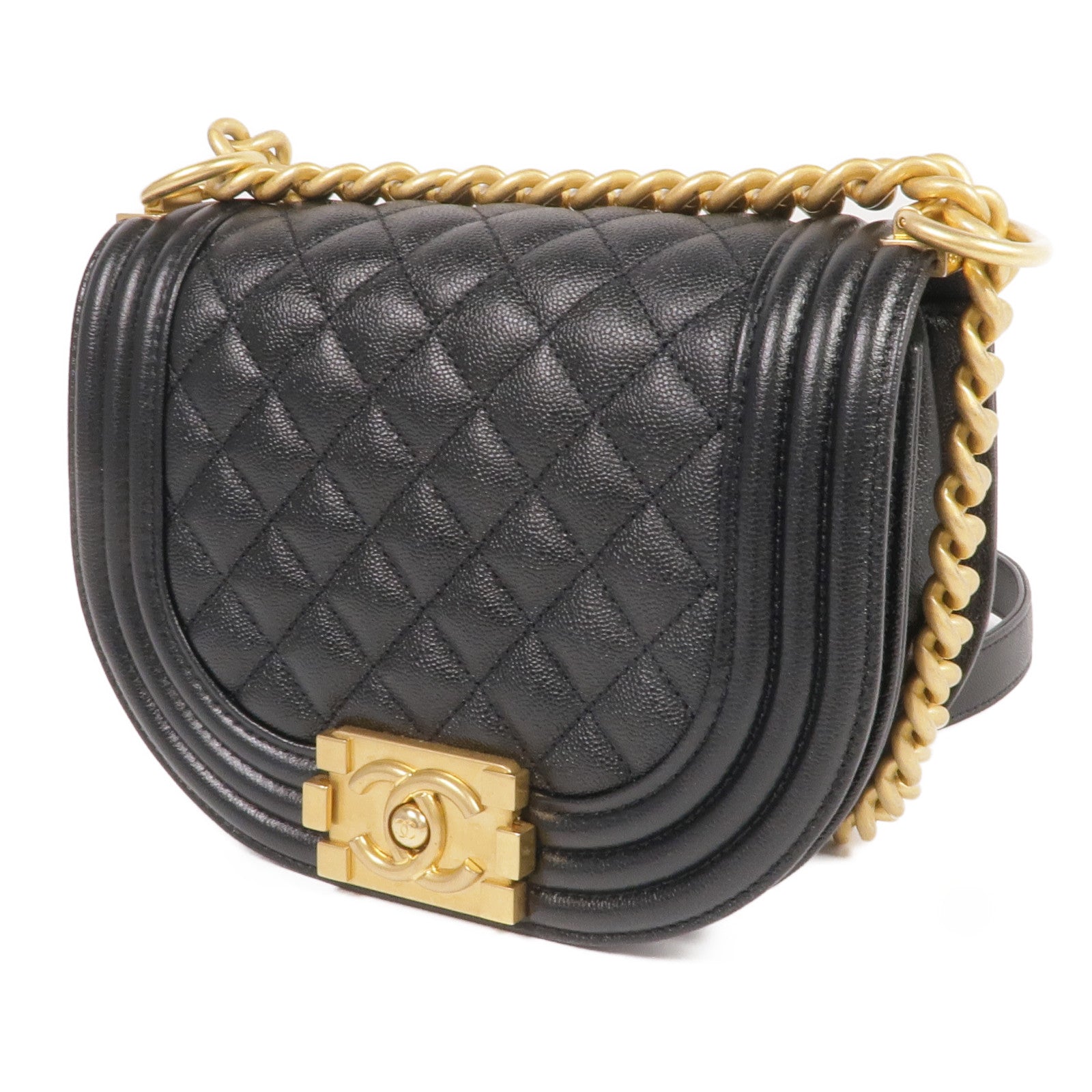 CHANEL 牛皮皮革Boy Messenger金扣鏈帶肩背袋