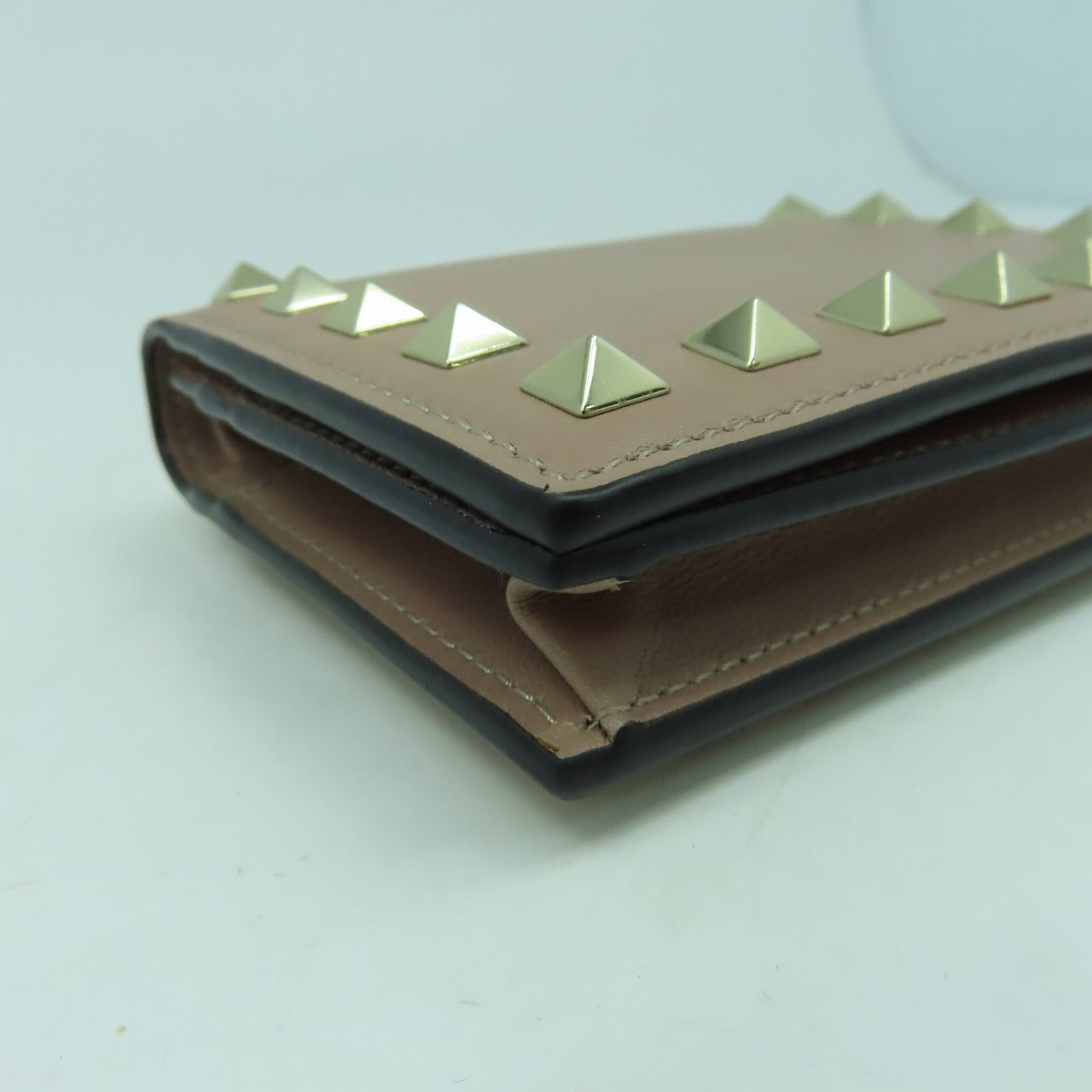 Valentino 【激減優惠】牛皮皮革Wallet金扣錢包暗粉紅色