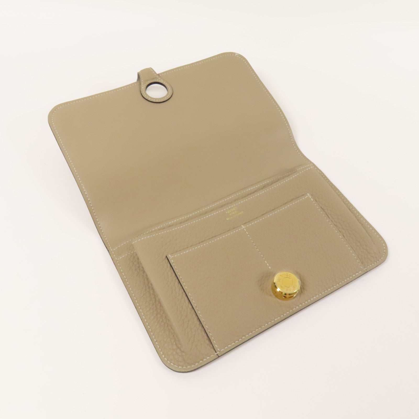 HERMES Clemence皮革Dogon GM金扣長錢包Gris Tourterelle